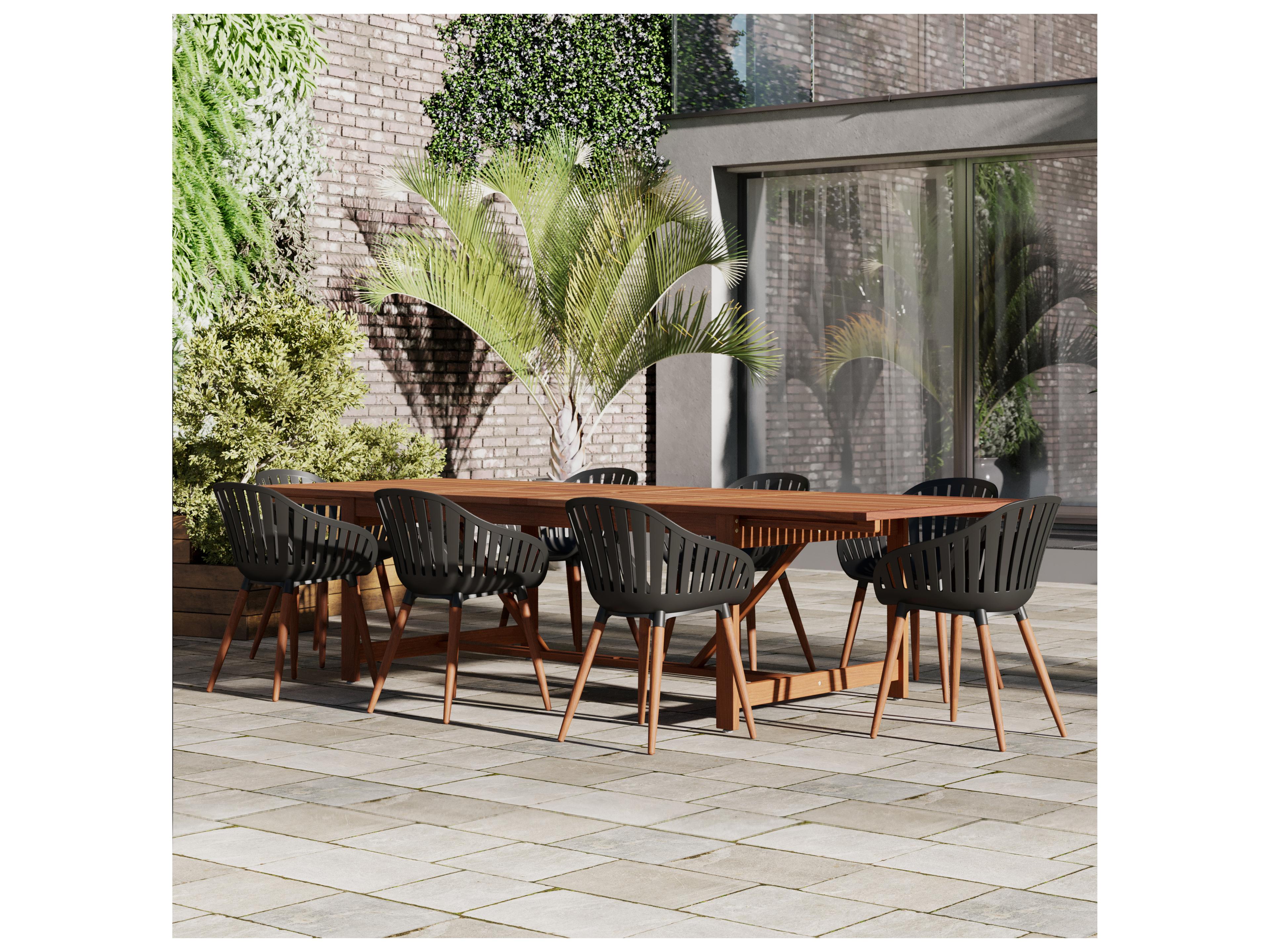 International Home Miami Amazonia Wood Resin Brown/Black & Brown 9 Piece Rectangular Outdoor Patio Dining Set