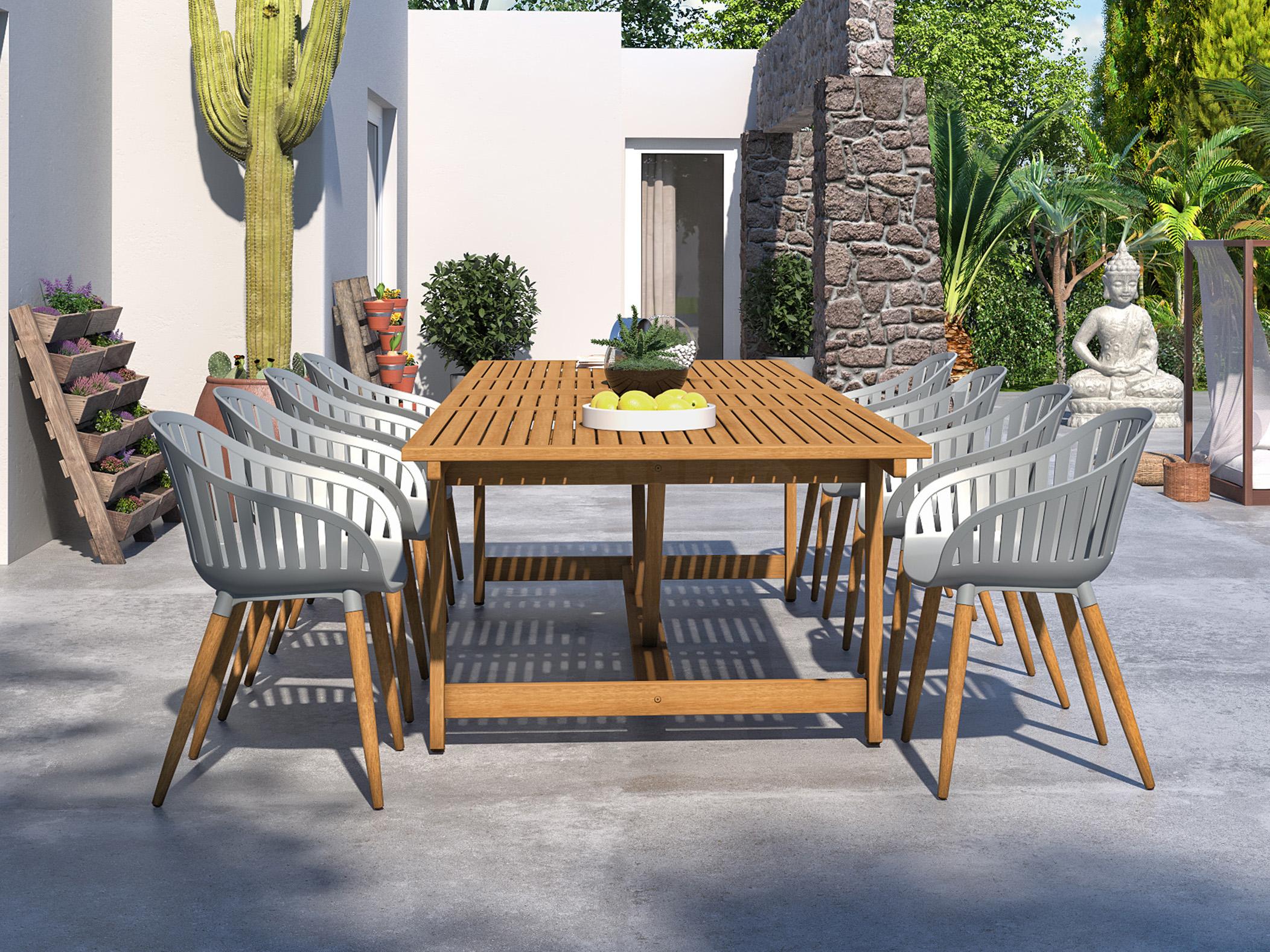 International Home Miami Amazonia 9 Piece Rectangular Patio Dining Set Teak Finish