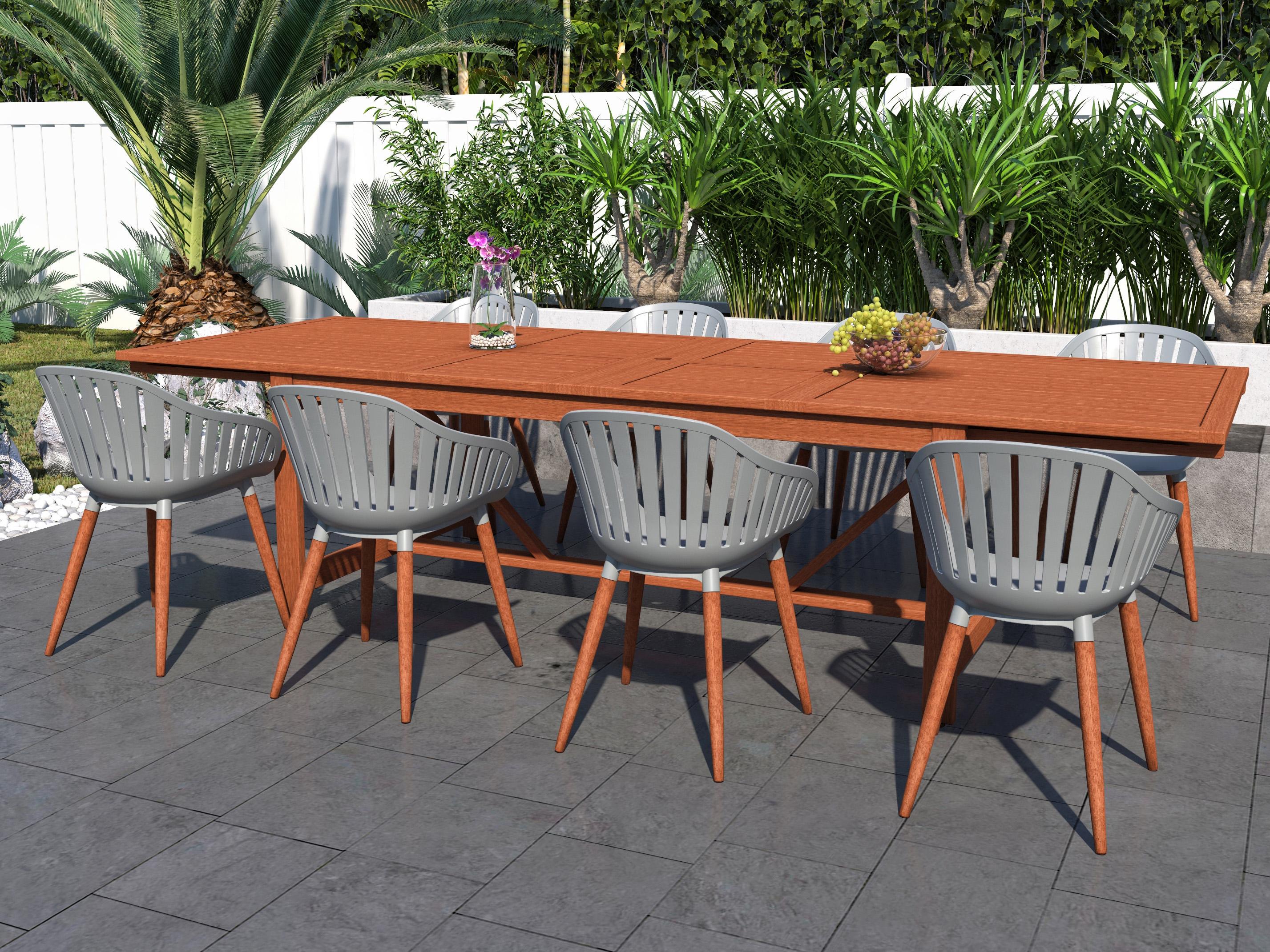 International Home Miami Amazonia 9 Piece Rectangular Outdoor Dining Set Eucalyptus Wood