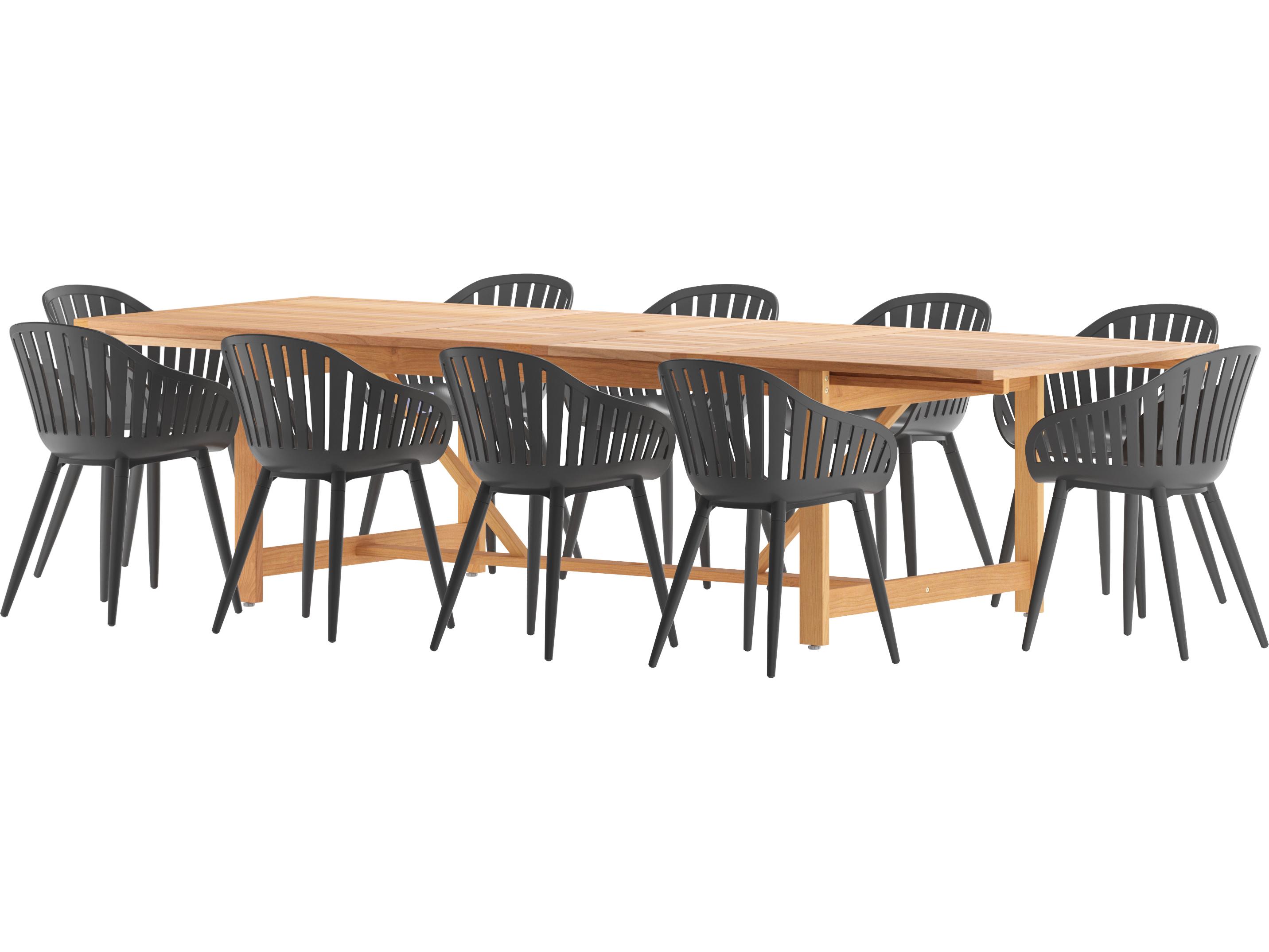 International Home Miami Amazonia Wood Aluminum Brown/Black 11 Piece Rectangular Outdoor Patio Dining Set