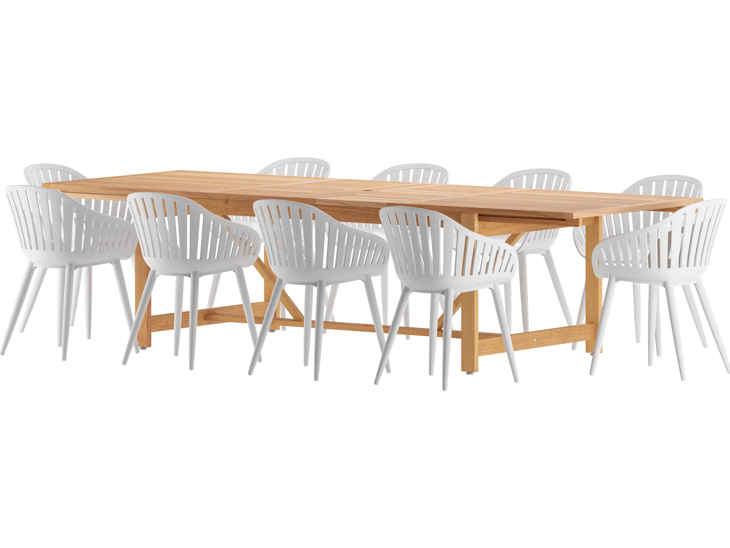 International Home Miami Amazonia Wood Aluminum Brown/White 11 Piece Rectangular Outdoor Dining Set