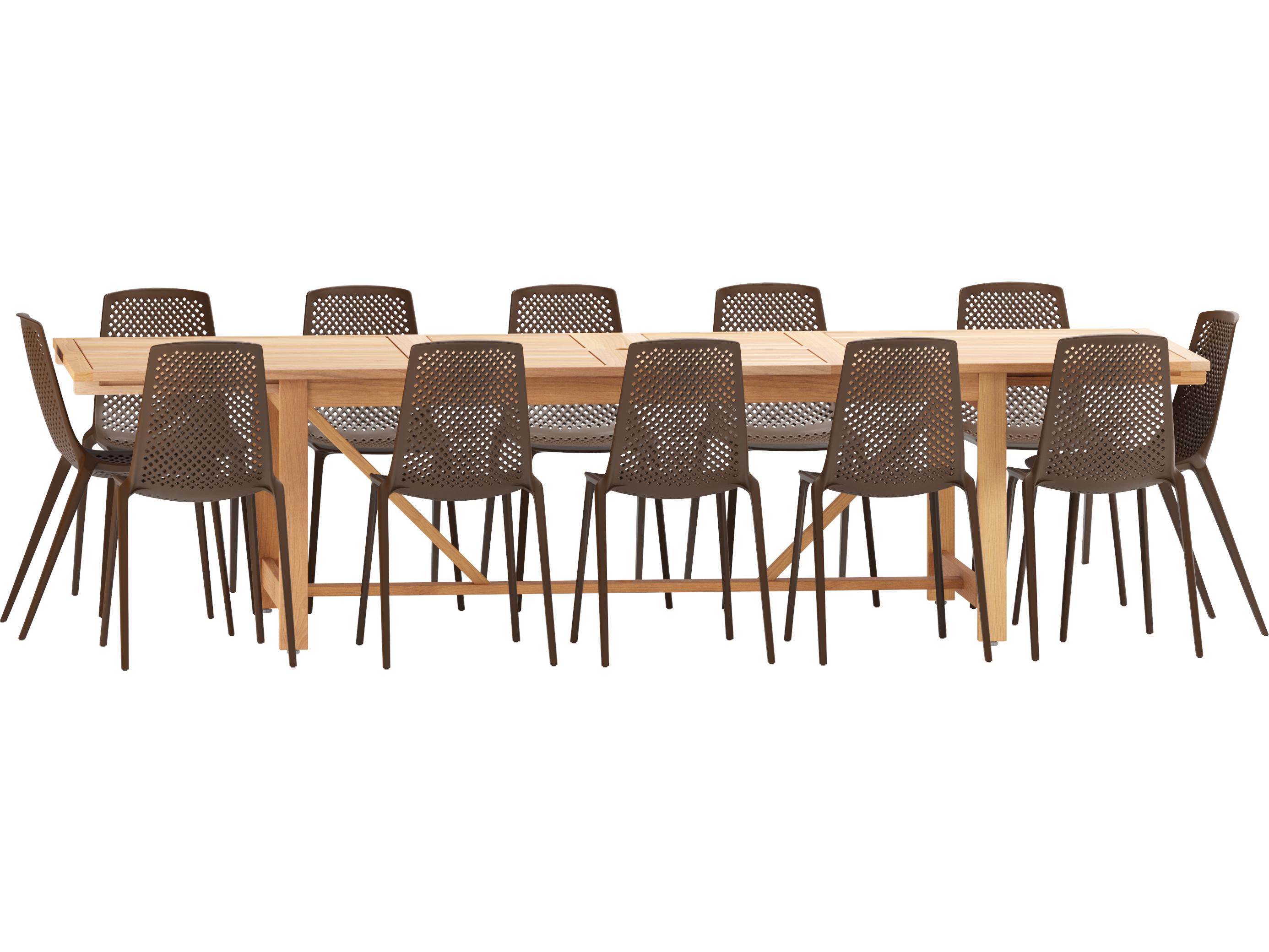 International Home Miami Amazonia Wood Resin Brown 13 Piece Rectangular Outdoor Patio Dining Set