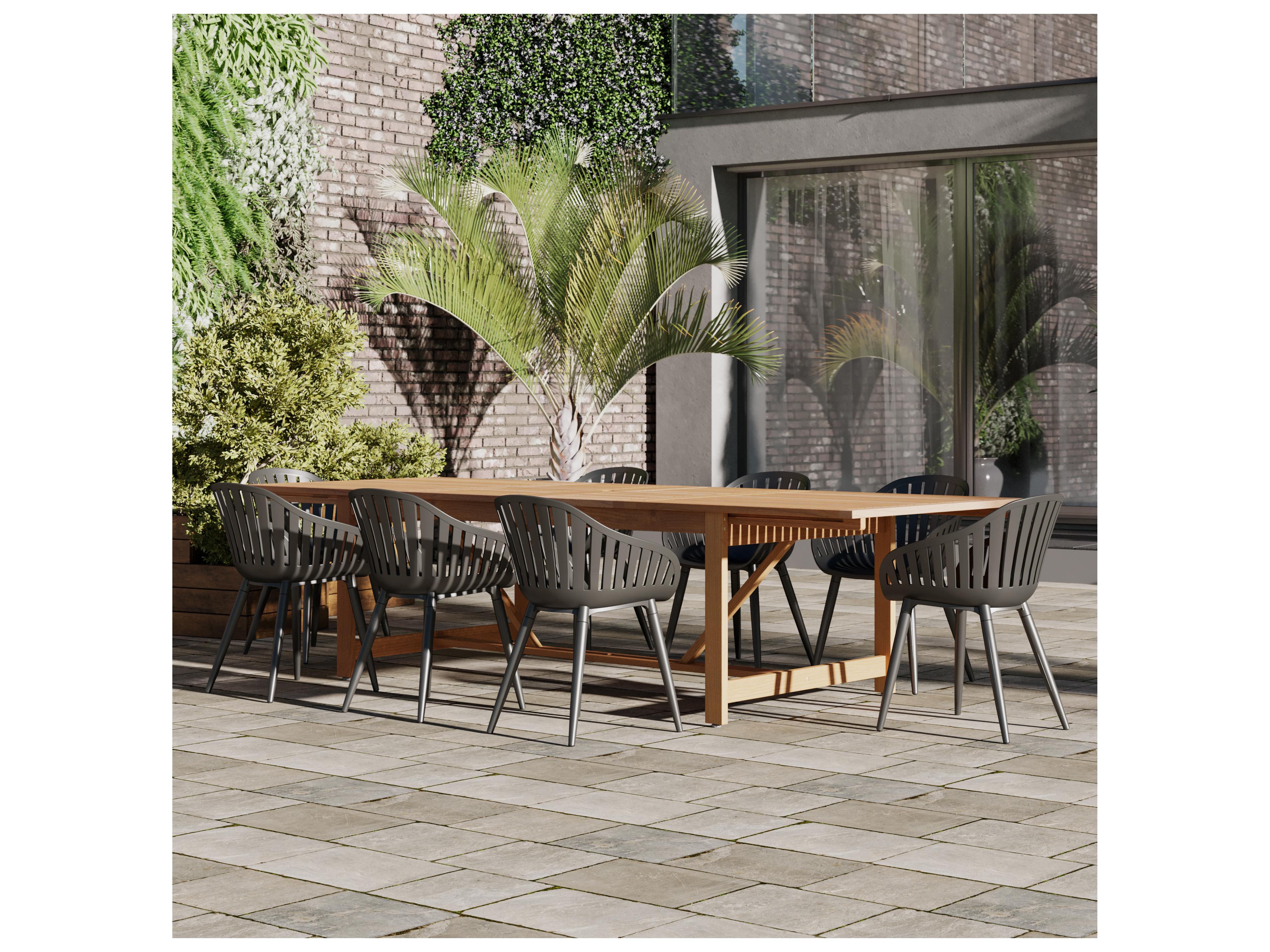 International Home Miami Amazonia Wood Aluminum Brown/Black 9 Piece Rectangular Outdoor Dining Set