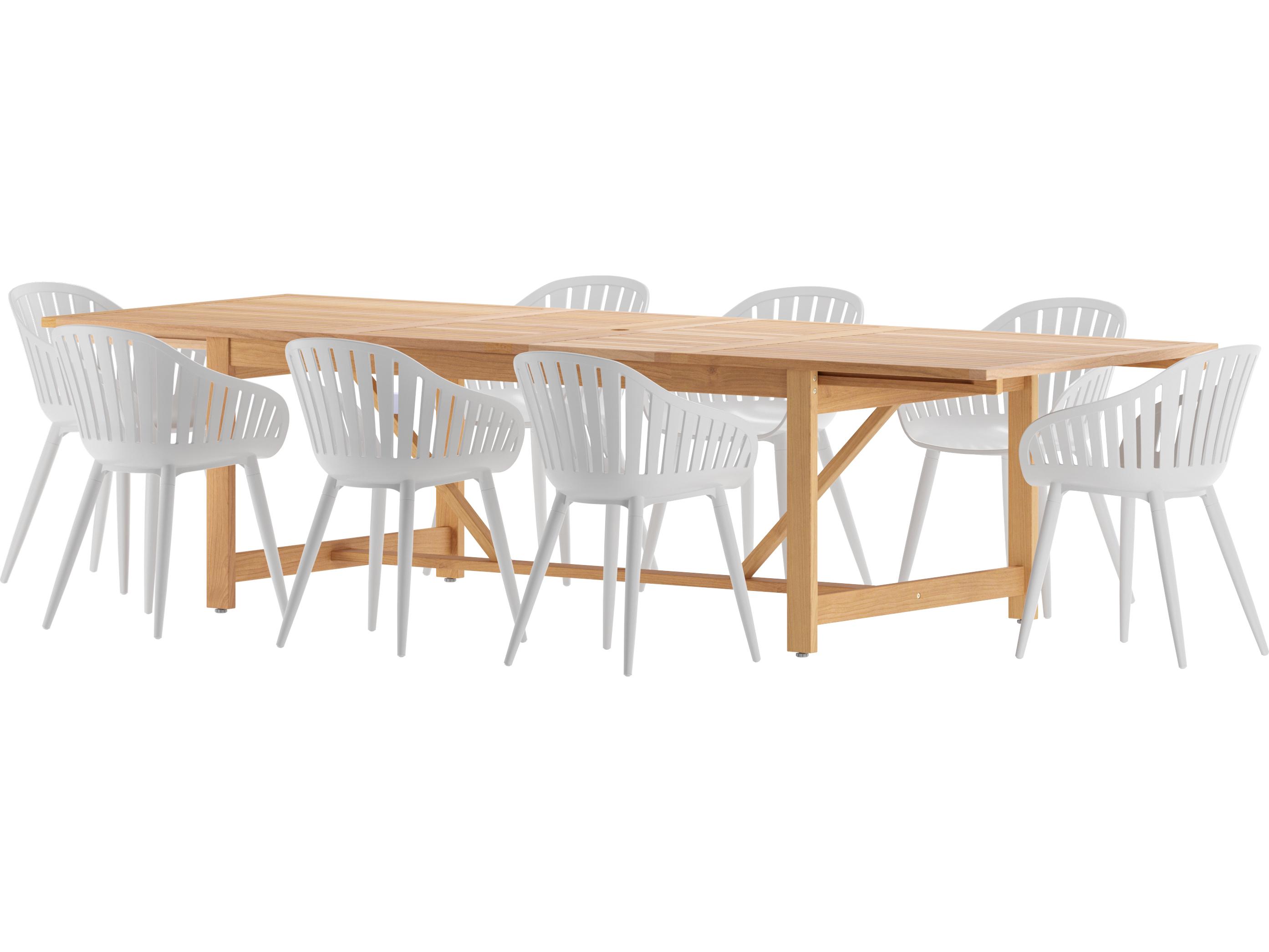 International Home Miami Amazonia Wood Aluminum Brown/White 9 Piece Rectangular Patio Dining Set