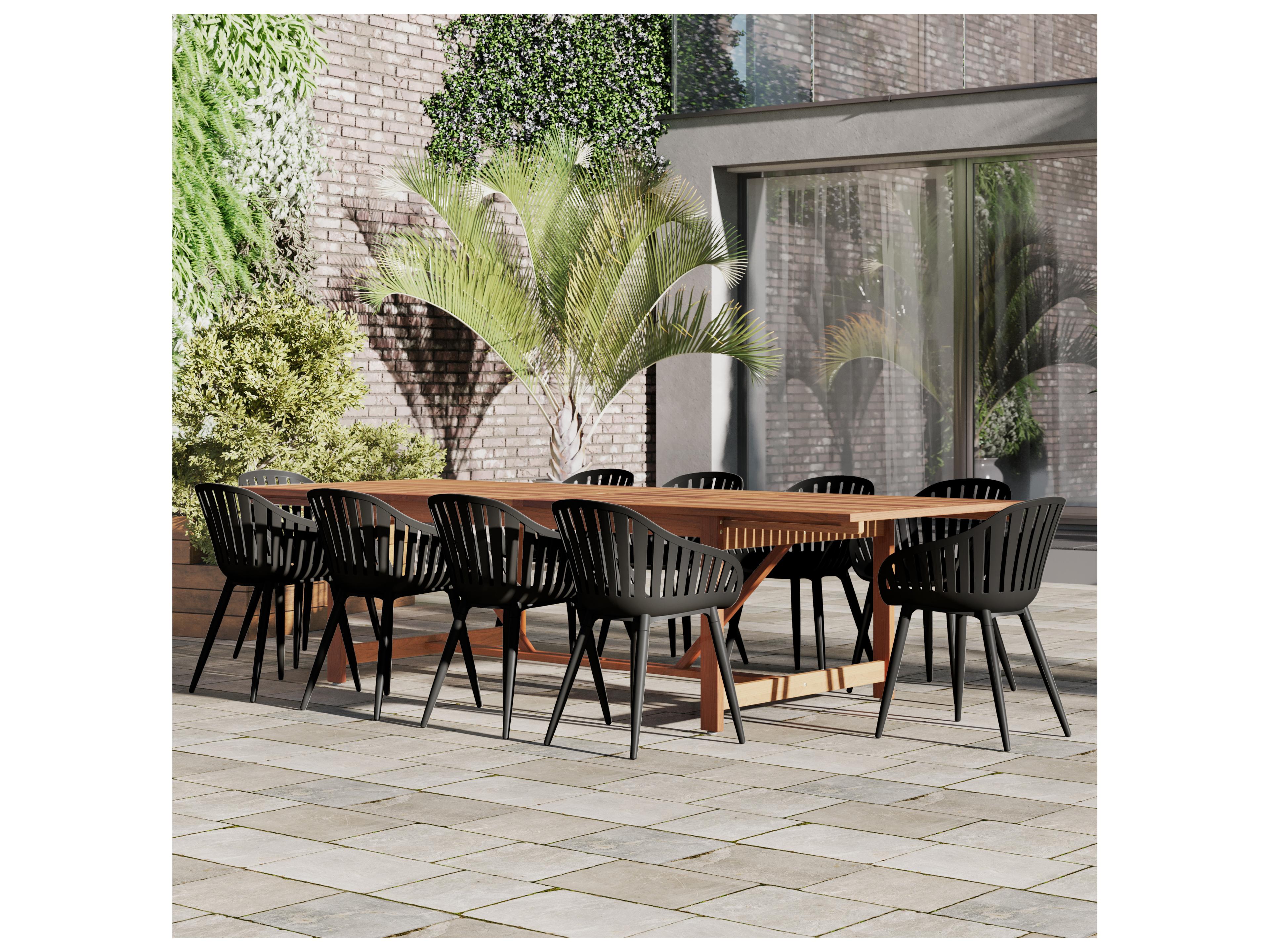 International Home Miami Amazonia Wood Aluminum Brown/Black 11 Piece Rectangular Outdoor Dining Set