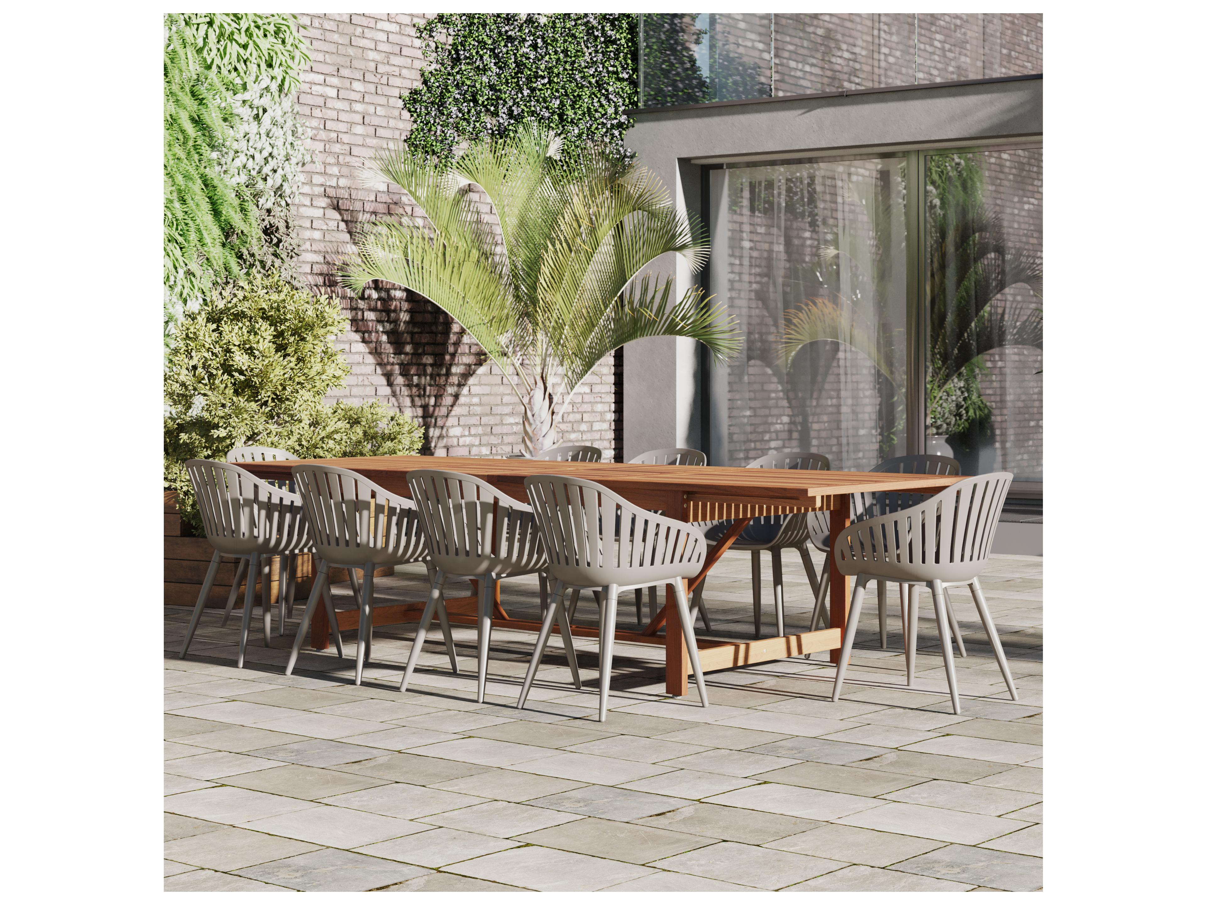 International Home Miami Amazonia Wood Aluminum Brown/Grey 11 Piece Rectangular Outdoor Patio Dining Set