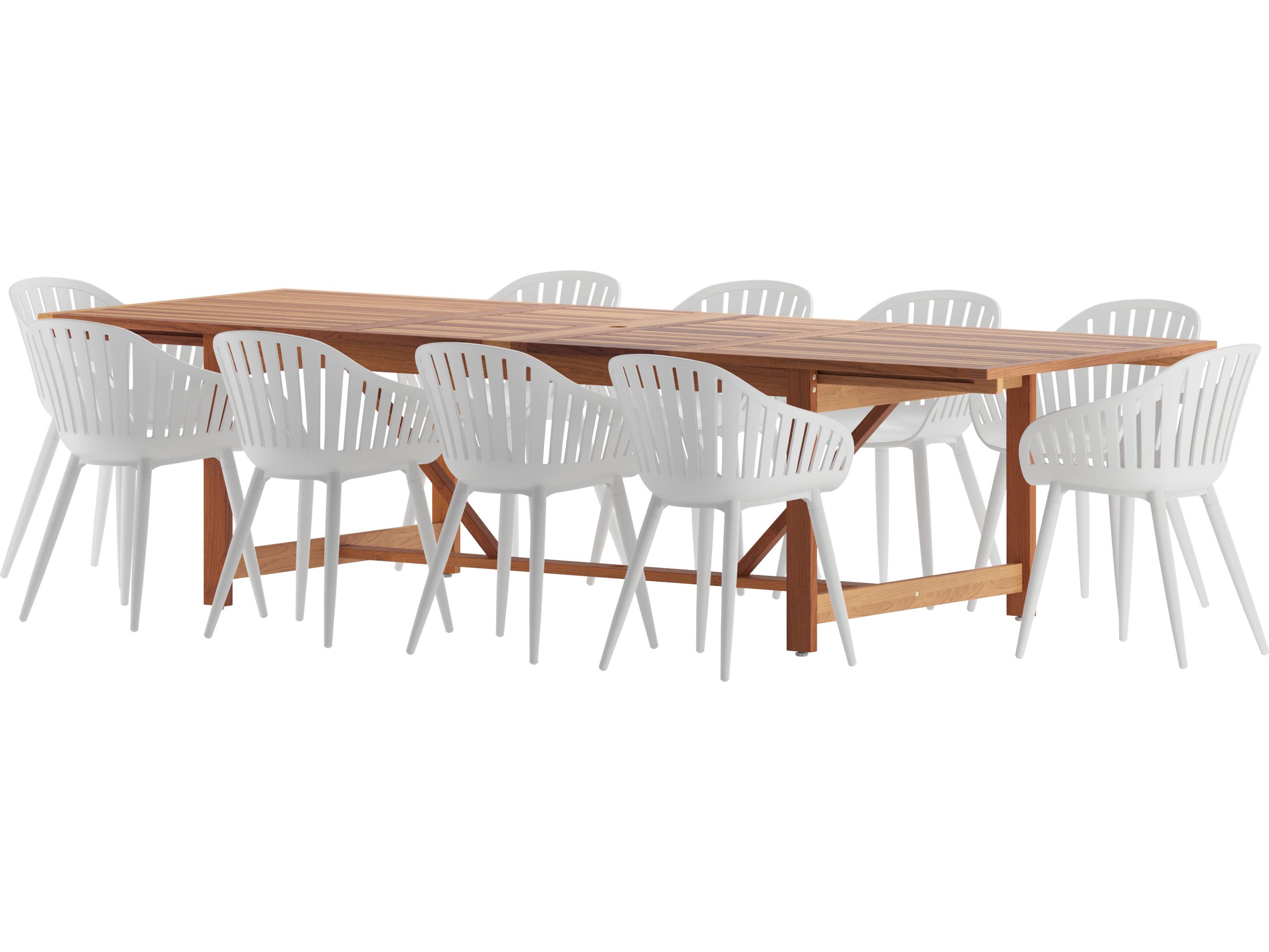 International Home Miami Amazonia Wood Aluminum Brown/White 11 Piece Rectangular Patio Dining Set