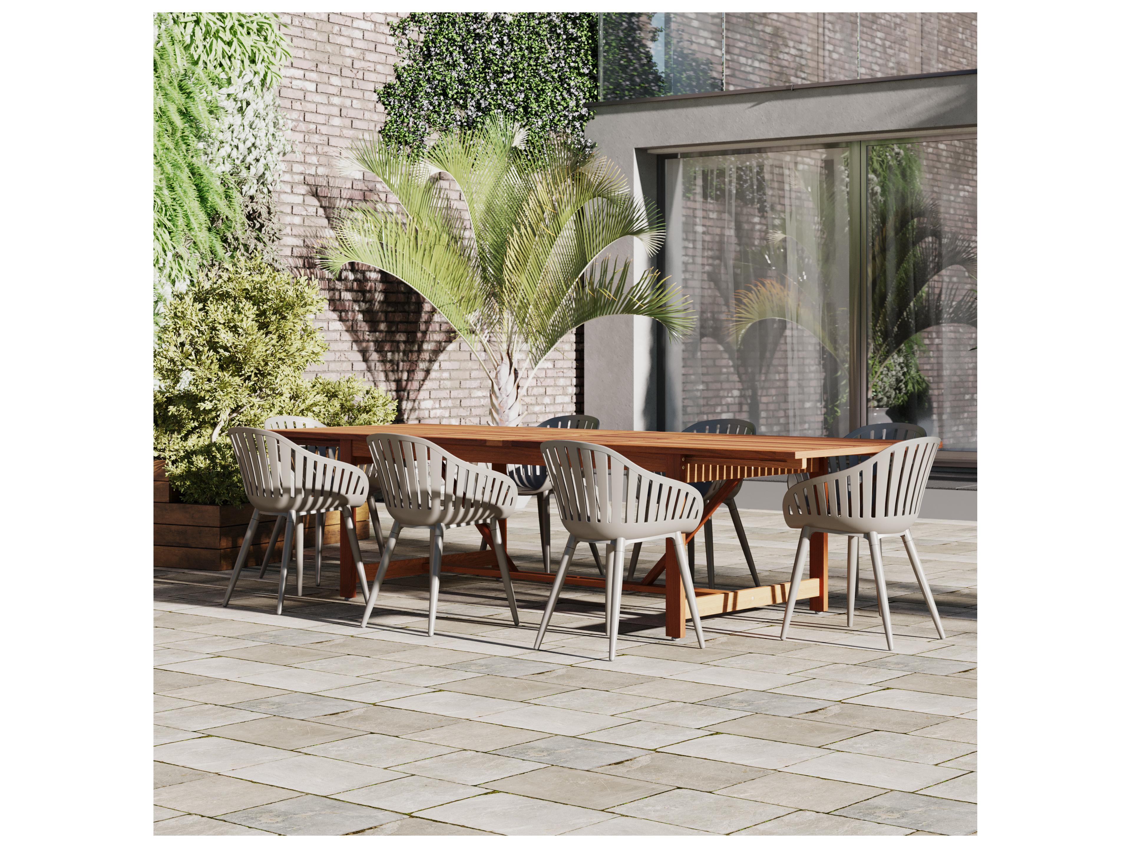 International Home Miami Amazonia Wood Aluminum Brown/Grey 9 Piece Rectangular Outdoor Patio Dining Set