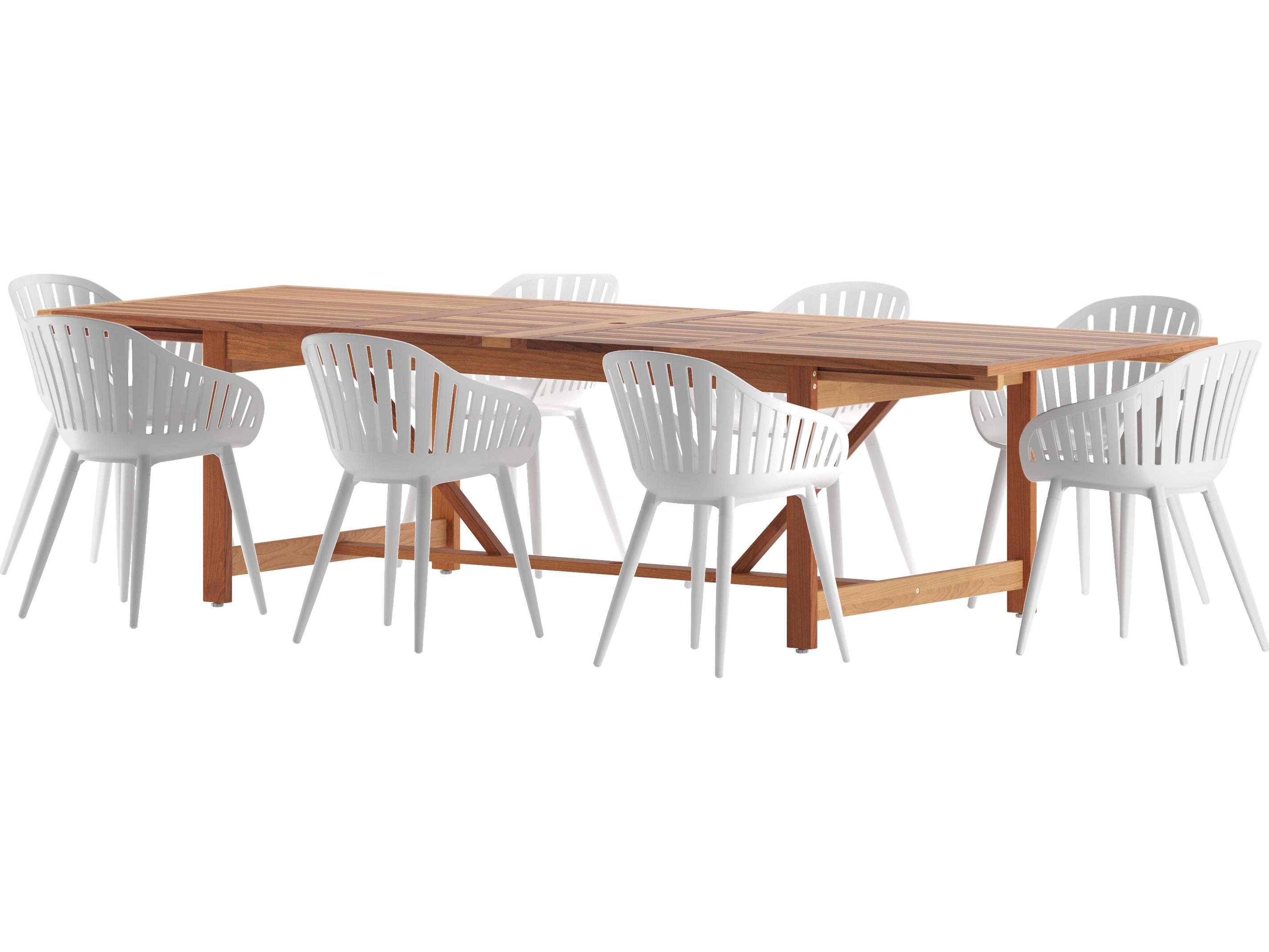 International Home Miami Amazonia Wood Aluminum Brown/White 9 Piece Rectangular Patio Dining Set