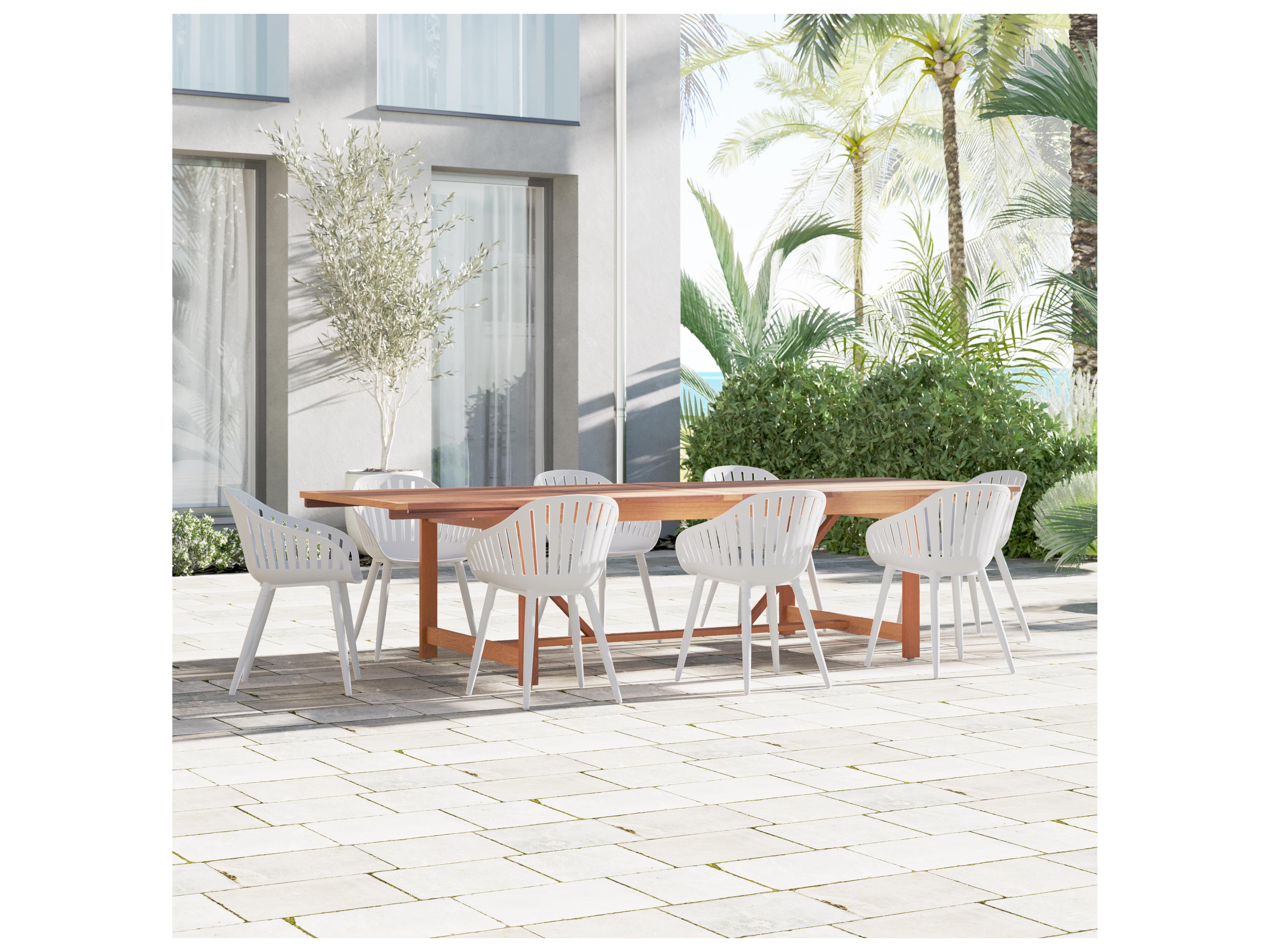 International Home Miami Amazonia Wood Aluminum Brown/White 9 Piece Rectangular Patio Dining Set