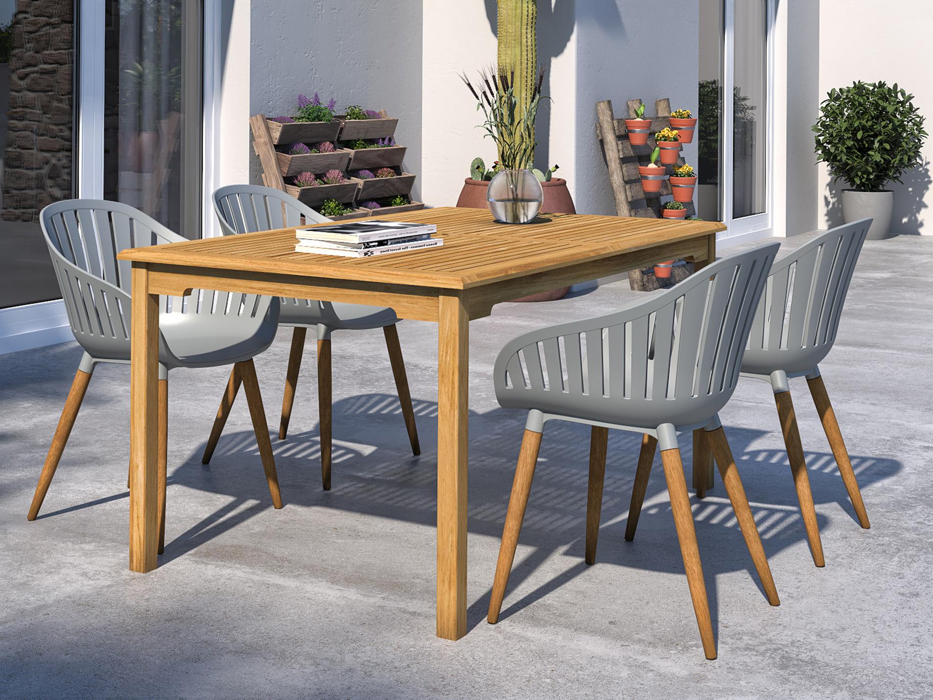 International Home Miami Amazonia 5 Piece Rectangular Outdoor Dining Set Certified Teak