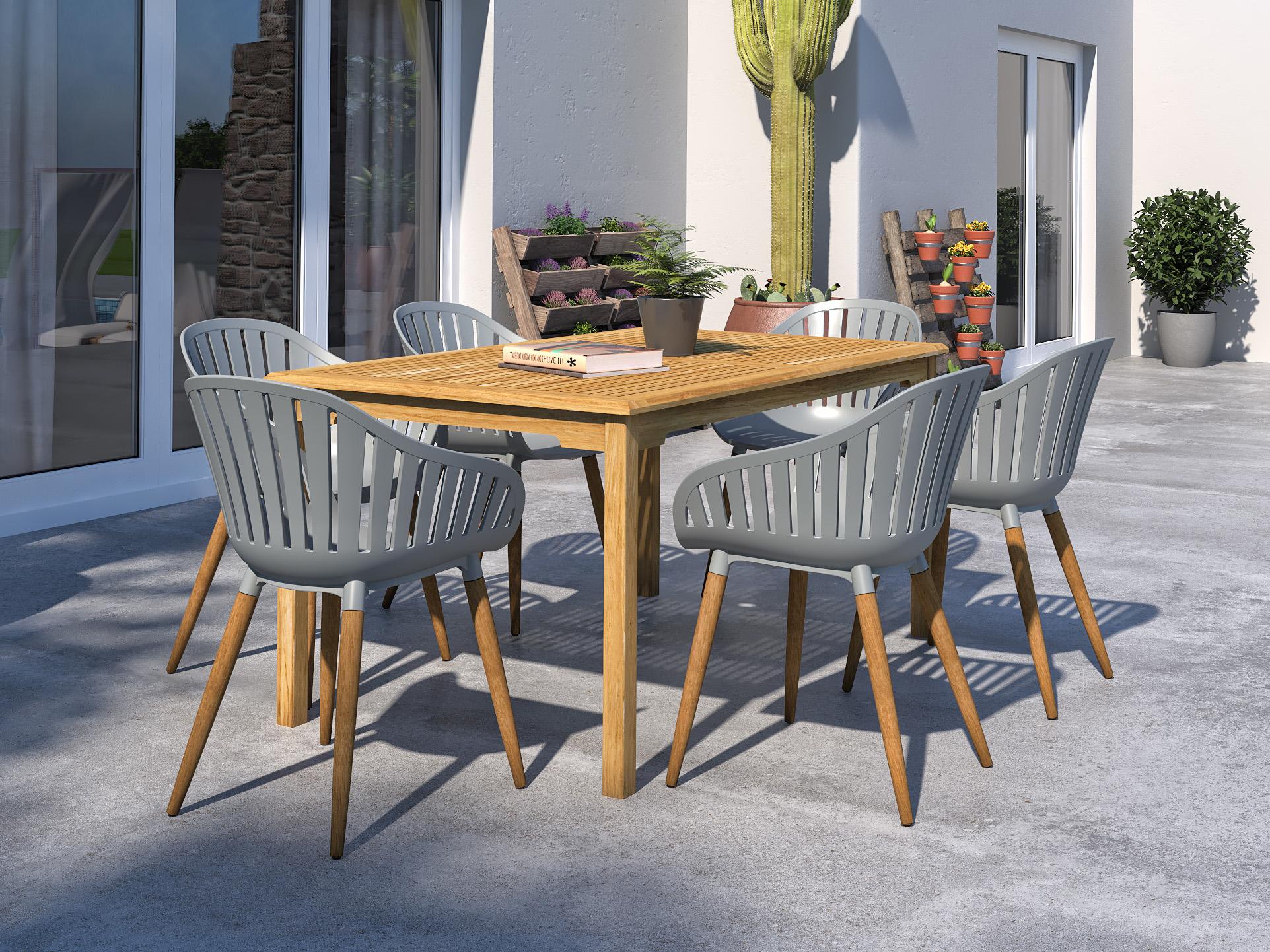 International Home Miami Amazonia 7 Piece Rectangular Patio Dining Set Certified Teak