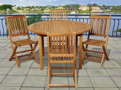 International Home Miami Amazonia Teak Round Five Piece Adam Outdoor Patio Dining Set