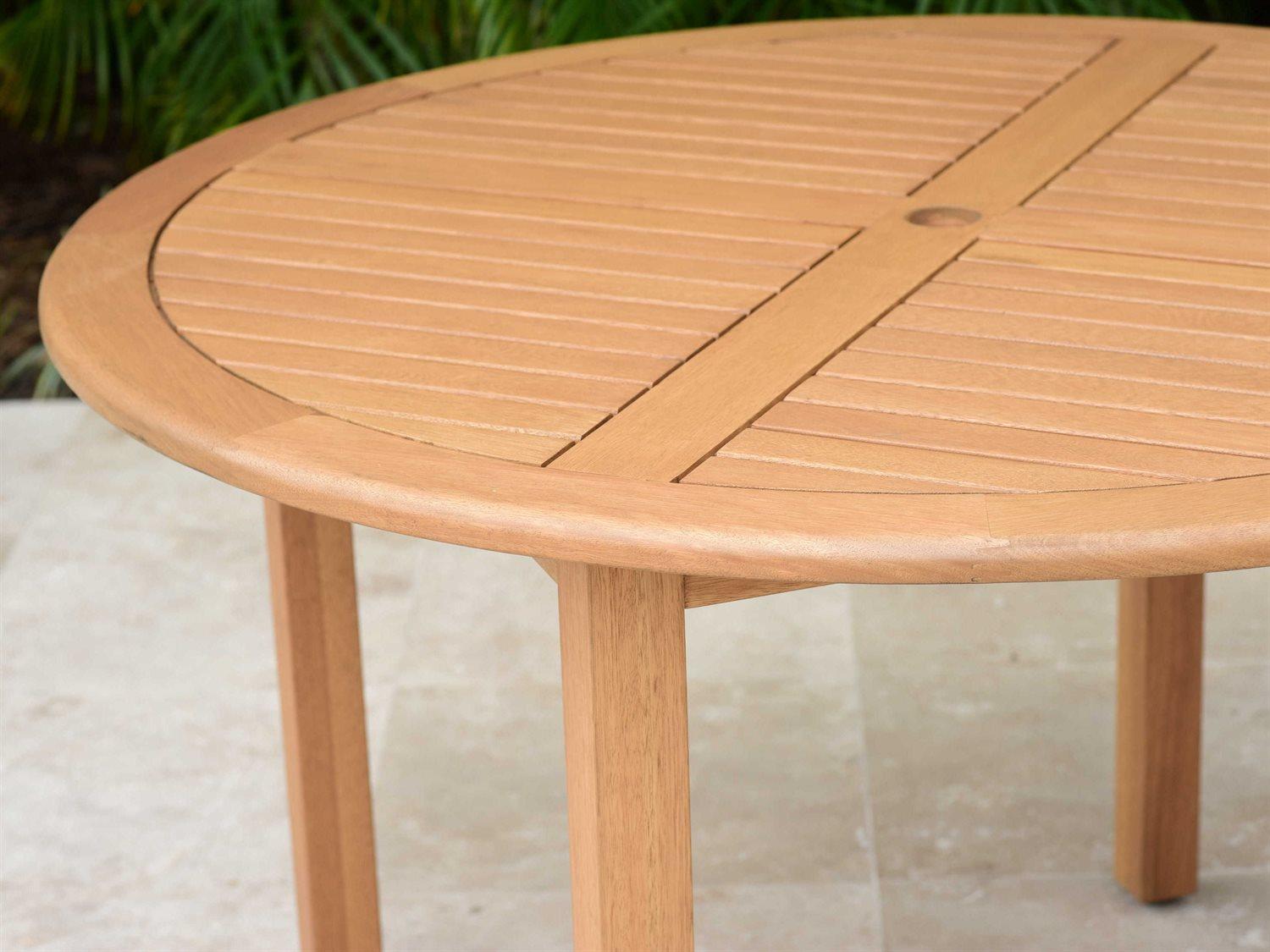 International Home Miami Amazonia Austin Wood Round Outdoor Patio Dining Table with Umbrella Hole