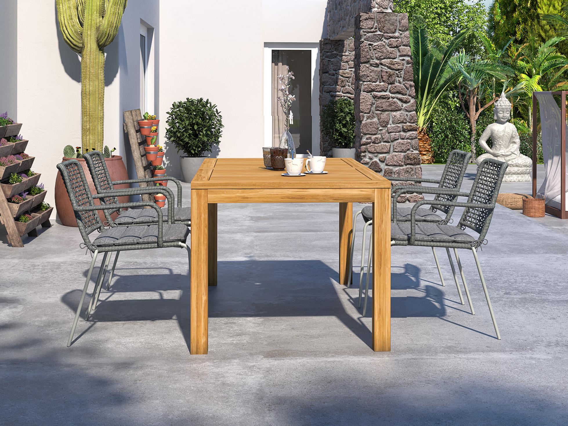 International Home Miami Amazonia 5 Piece Rectangular Outdoor Patio Dining Set Certified Teak