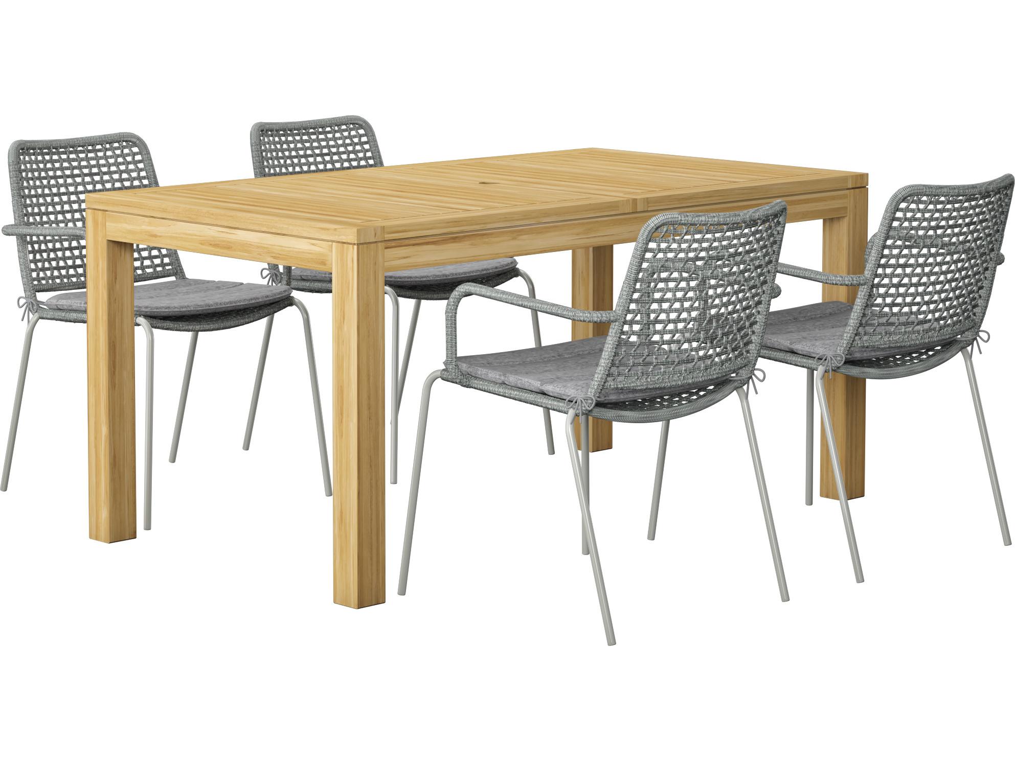 International Home Miami Amazonia 5 Piece Rectangular Outdoor Patio Dining Set Certified Teak