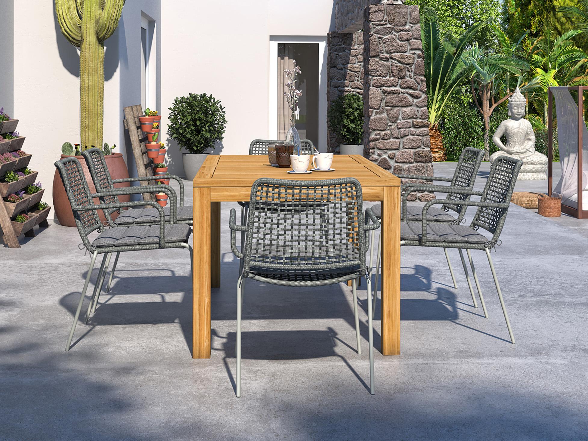International Home Miami Amazonia 7 Piece Rectangular Patio Dining Set Certified Teak