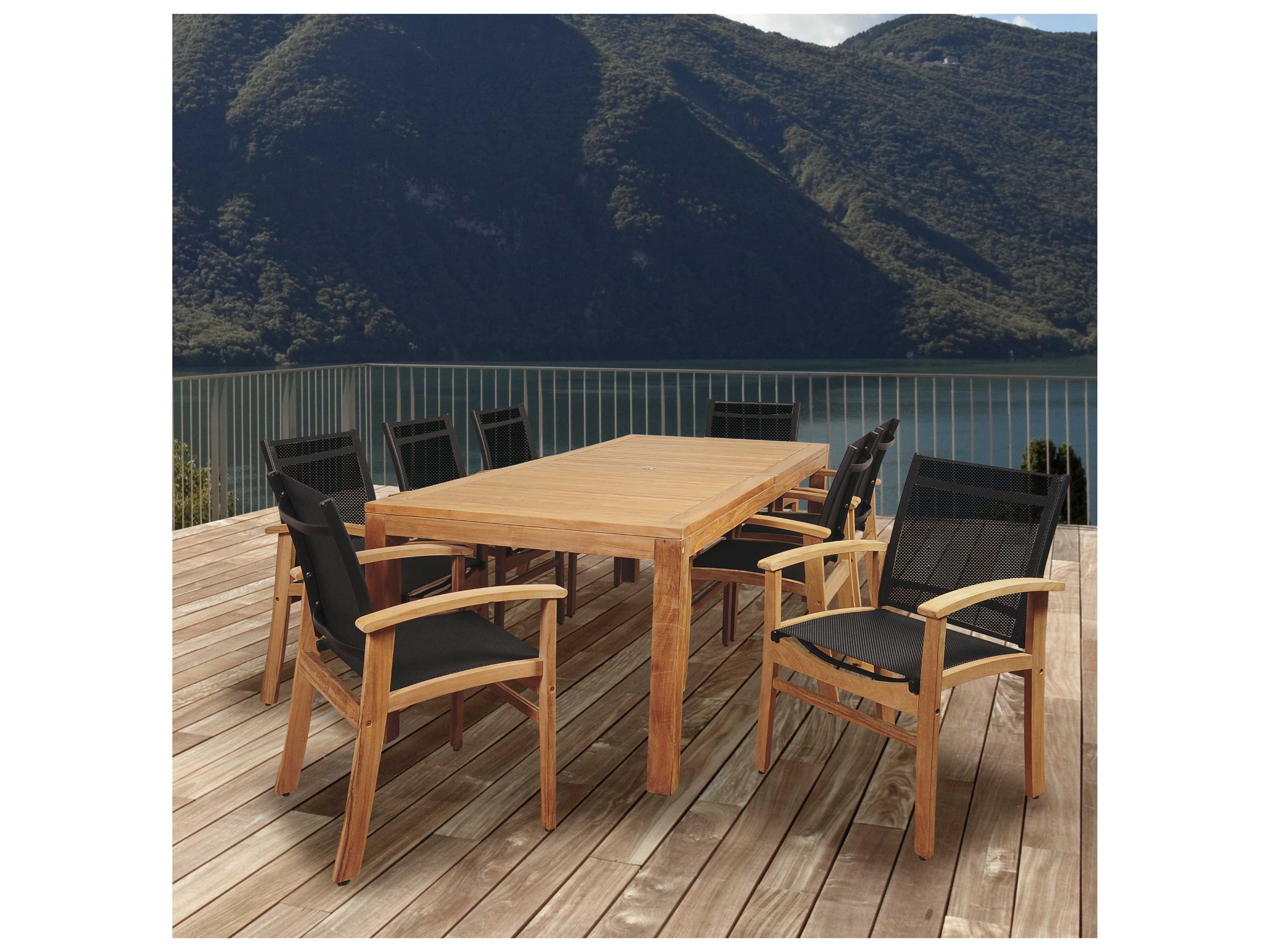 International Home Miami Amazonia Terrace 9 Piece Teak Rectangular Patio Dining Set with Black Sling Chair