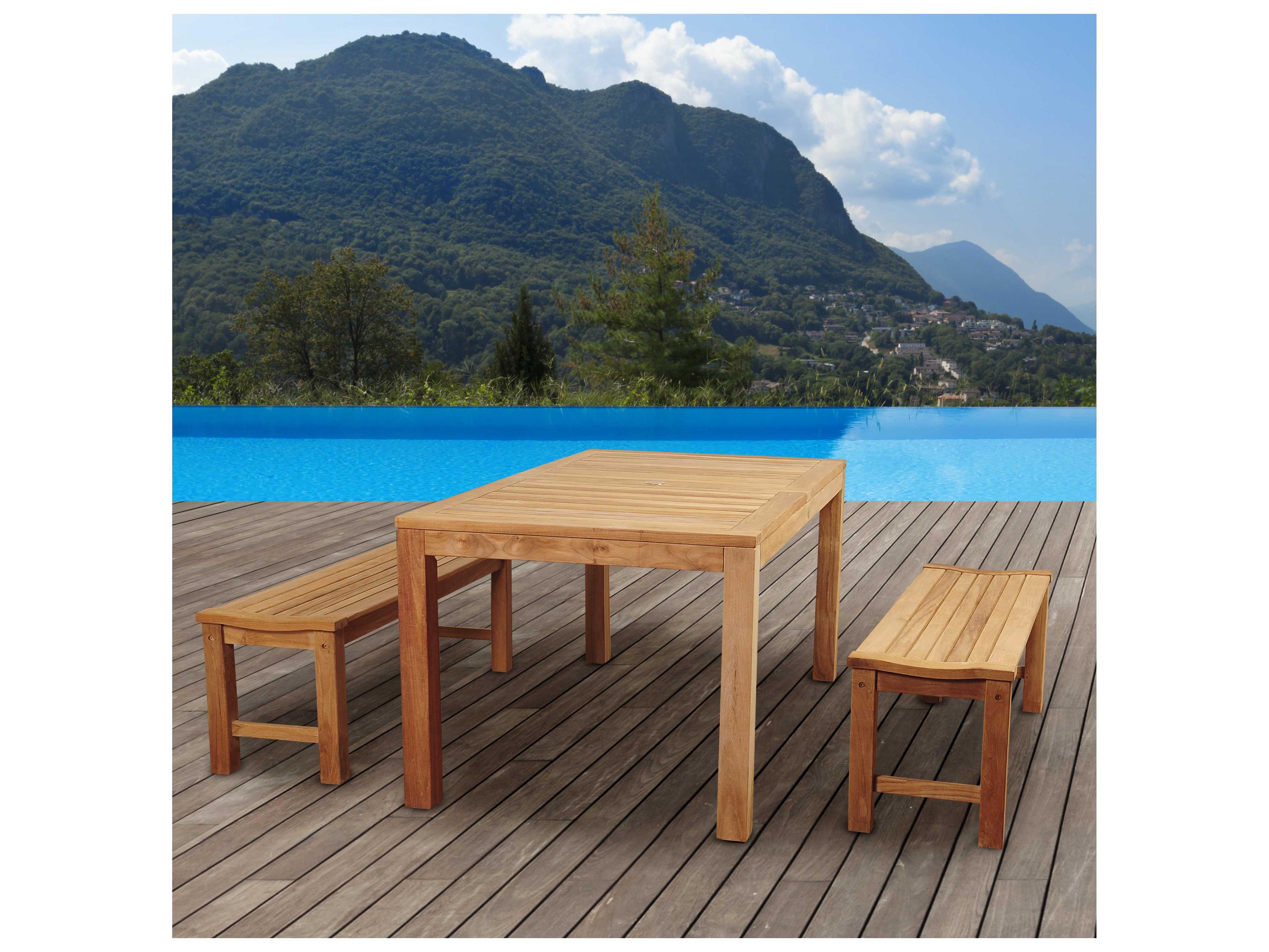 International Home Miami Amazonia Rinjani 3 Piece Teak Rectangular Outdoor Dining Set