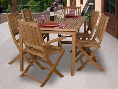 International Home Miami Amazonia Teak Rectangular Seven Piece Rotterdam Outdoor Patio Dining Set