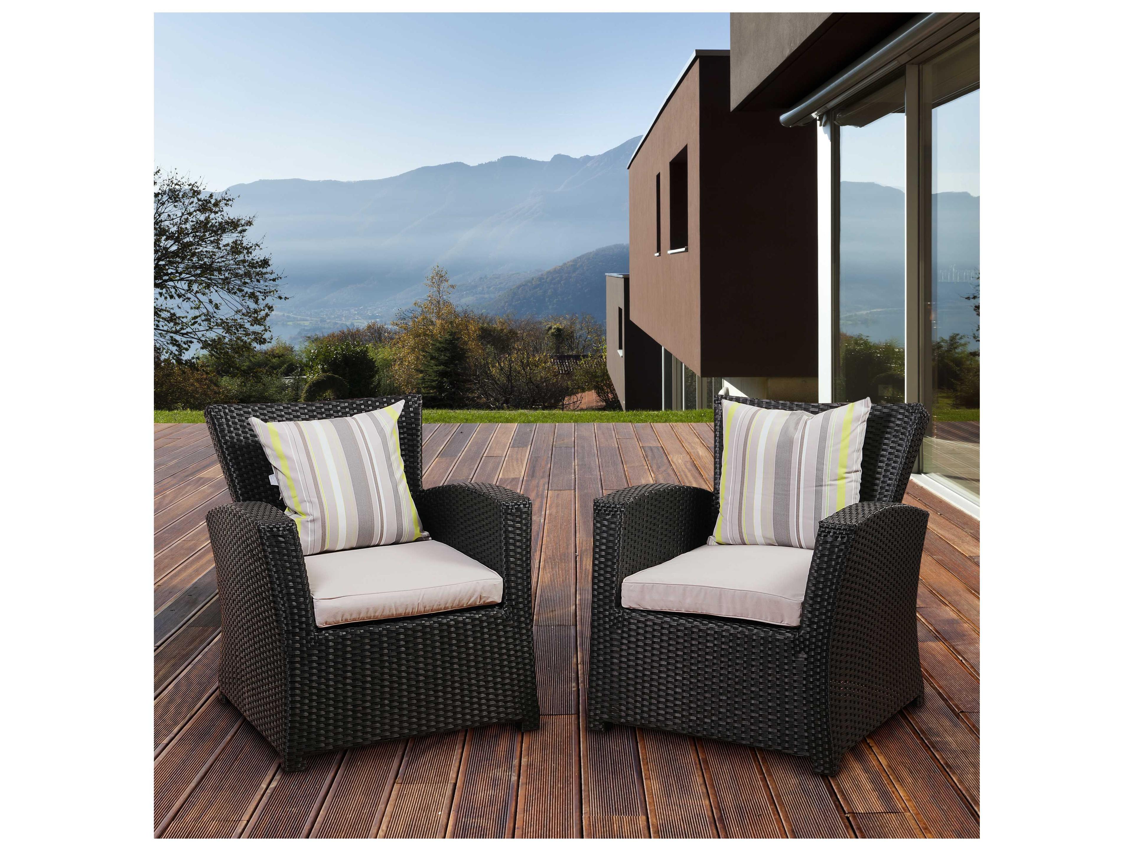 International Home Miami Atlantic Staffordshire 2 Piece Black Wicker Arm Chair Set with Light Grey Cushions