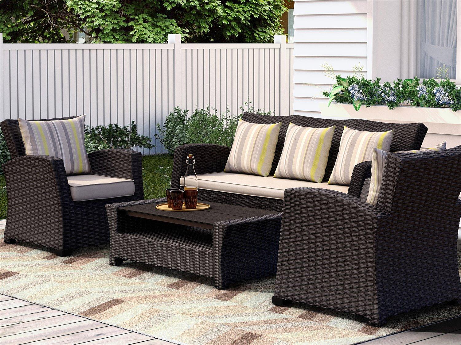 International Home Miami Atlantic Wicker Cushion Outdoor Lounge Set