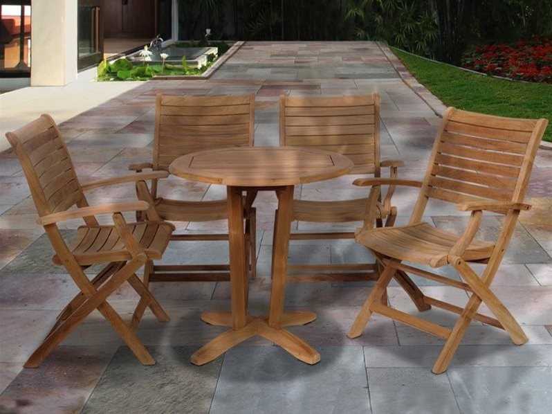 International Home Miami Amazonia Teak Round Five Piece Aruba Bistro Set