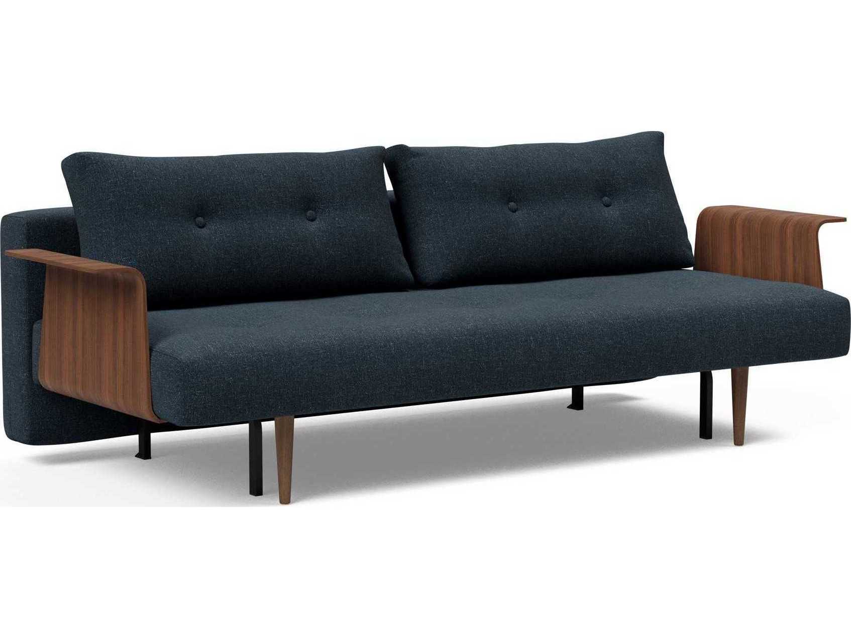 Innovation Recast Plus Nist Blue Dark Lacquered Oak Upholstered Sofa Bed