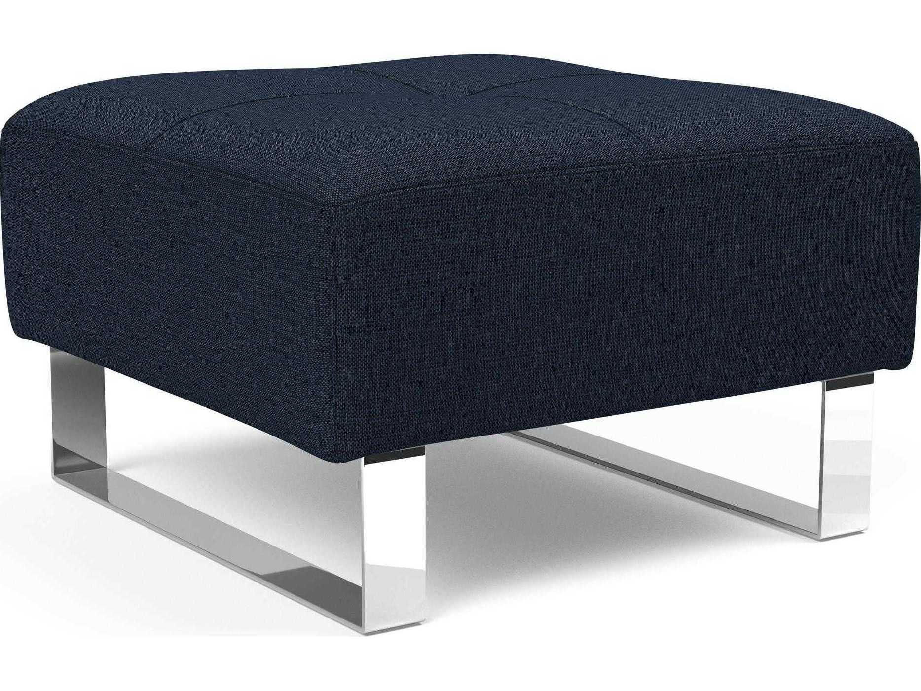 Innovation Deluxe Excess Mixed Dance Blue Chrome Upholstered Ottoman