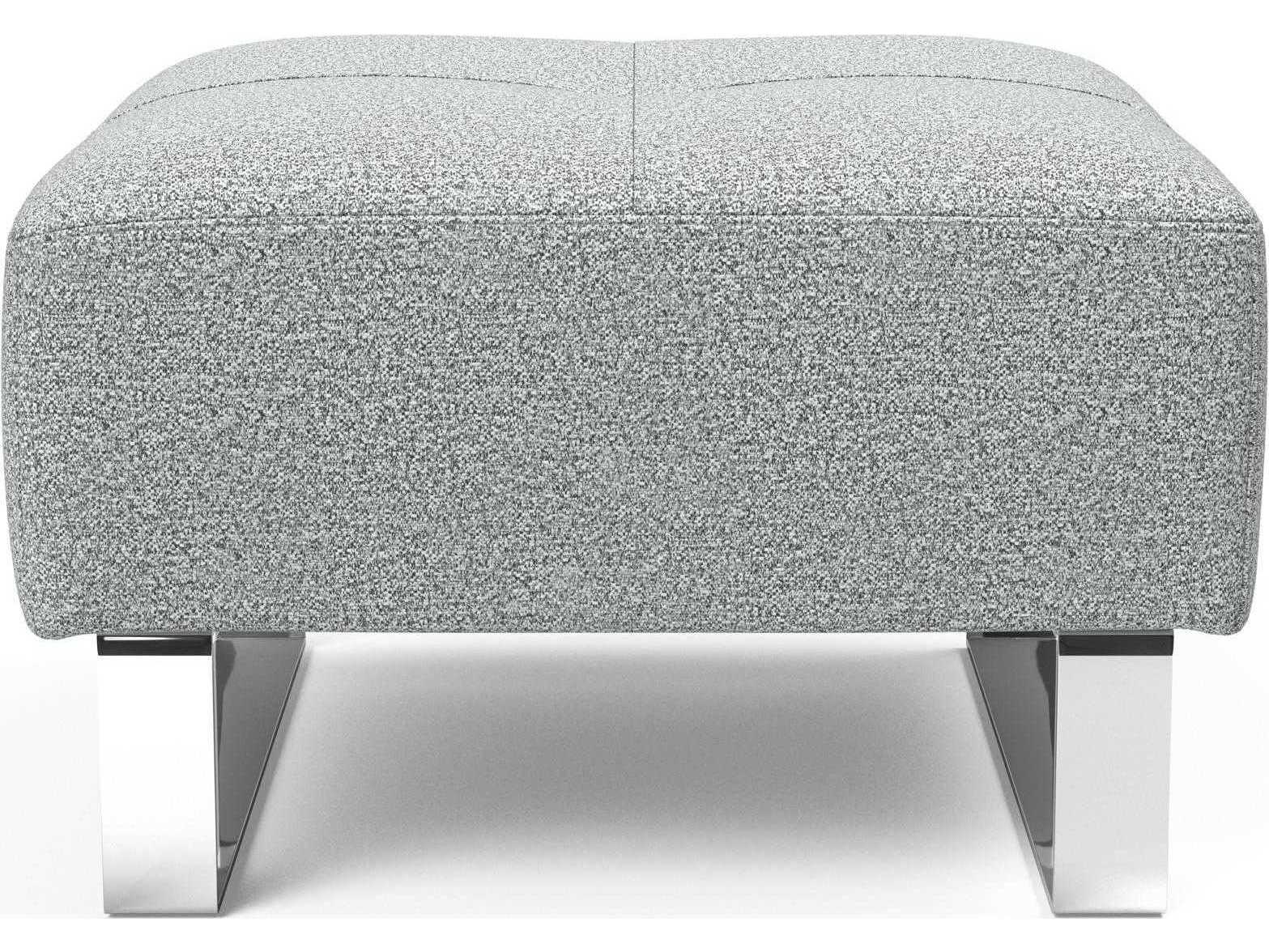 Innovation Deluxe Excess Melange Light Grey Chrome Upholstered Ottoman