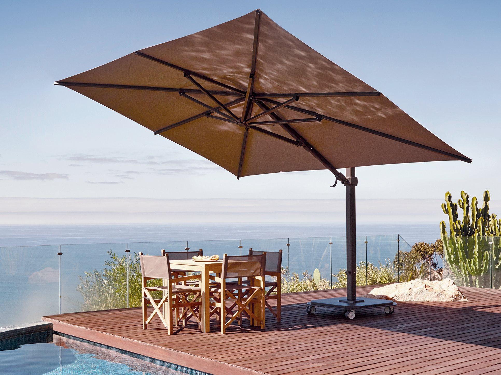 Jardinico JCP.4 10 x 14 Foot Crank Lift Infinite Tilt Rectangular Aluminum Outdoor Umbrella with base