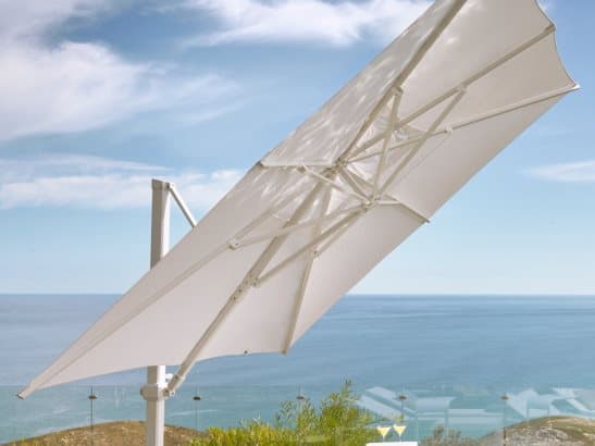 Jardinico JCP.4 10 x 14 Foot Crank Lift Infinite Tilt Rectangular Aluminum Outdoor Umbrella with base