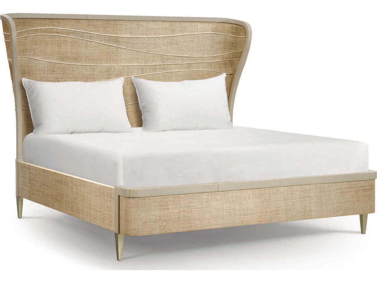 Jonathan Charles Water Raffia Beige Leather King Platform Bed