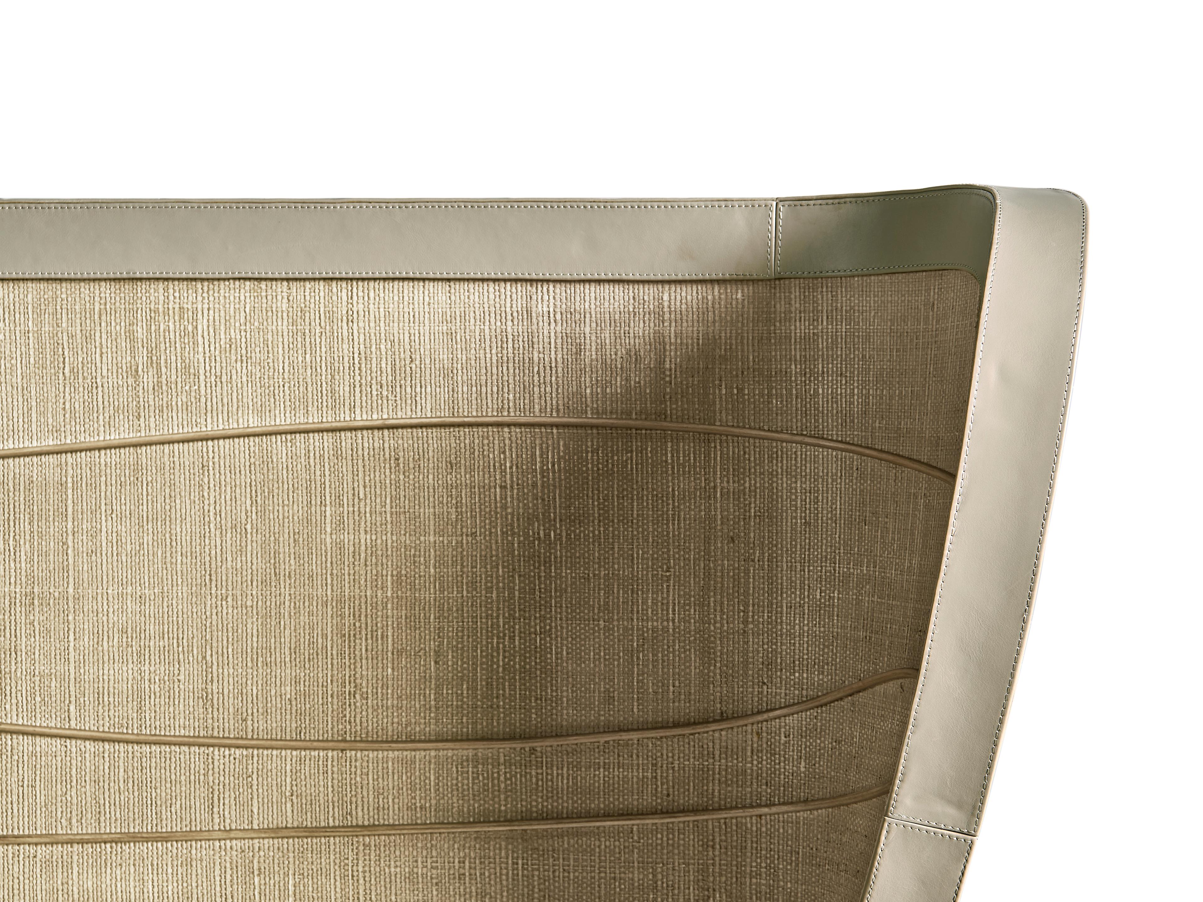 Jonathan Charles Water Raffia Beige Leather King Platform Bed