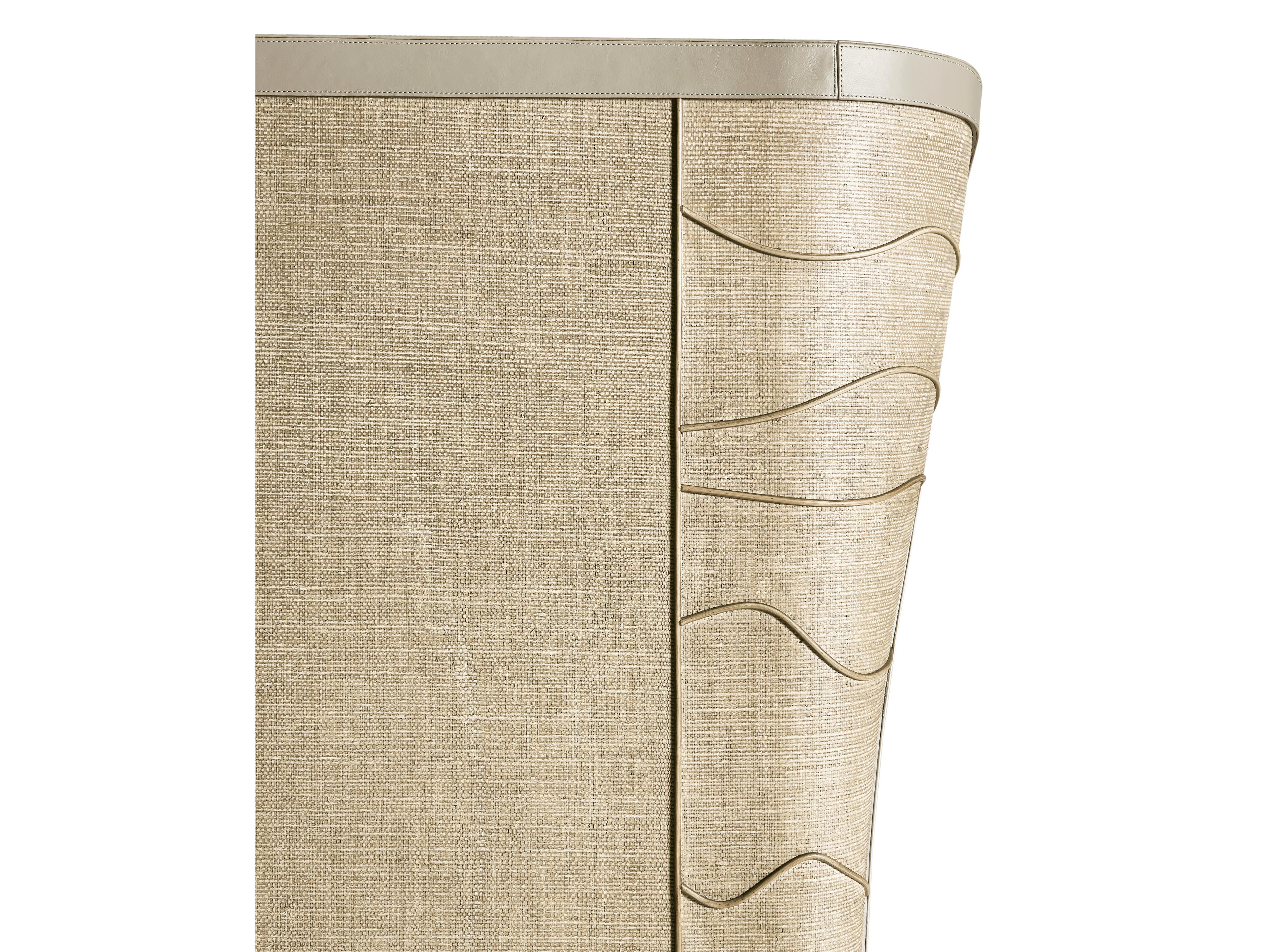 Jonathan Charles Water Raffia Beige Leather King Platform Bed