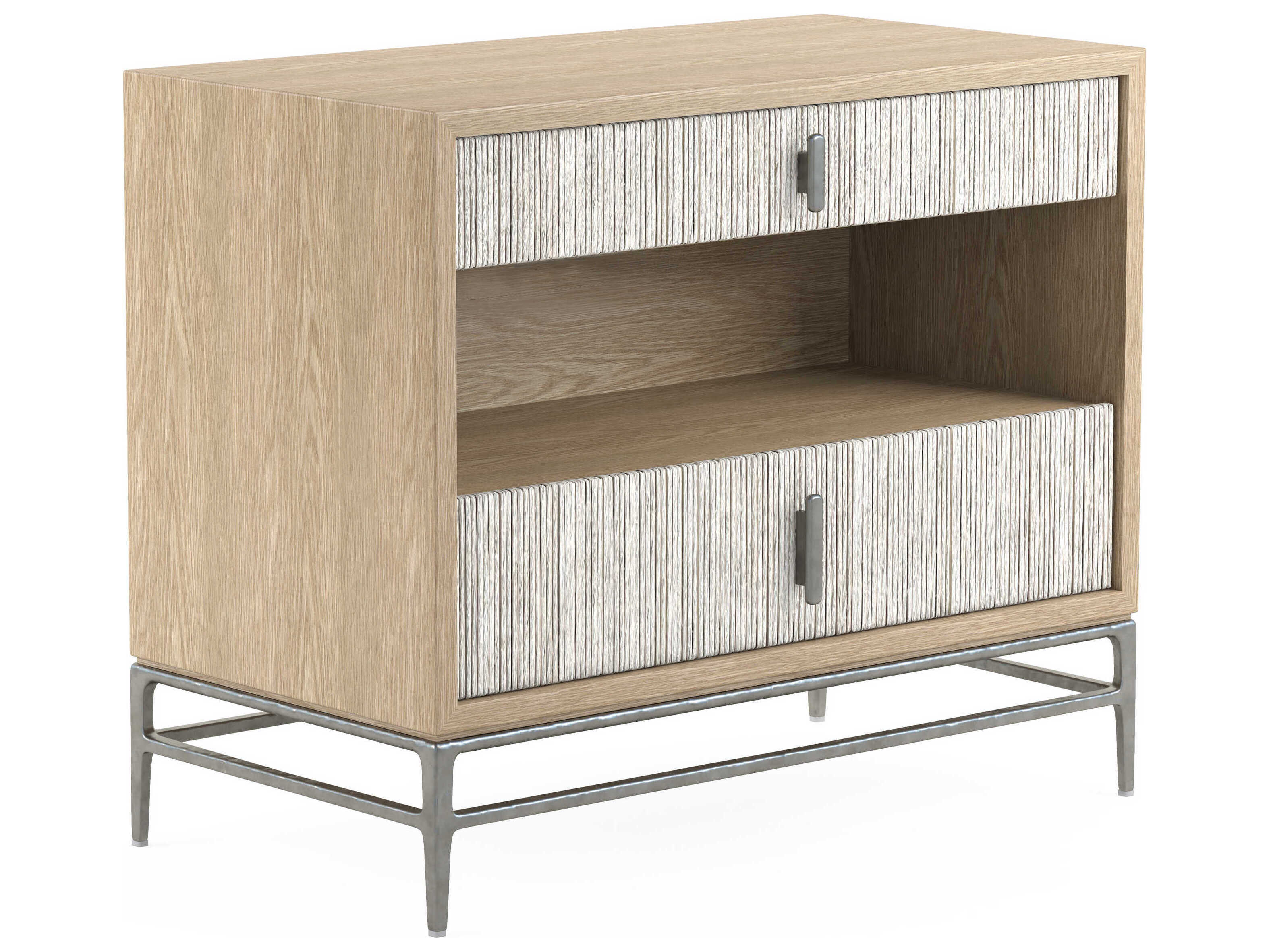 Jonathan Charles Water 2-Drawers Brass Oak Wood Nightstand