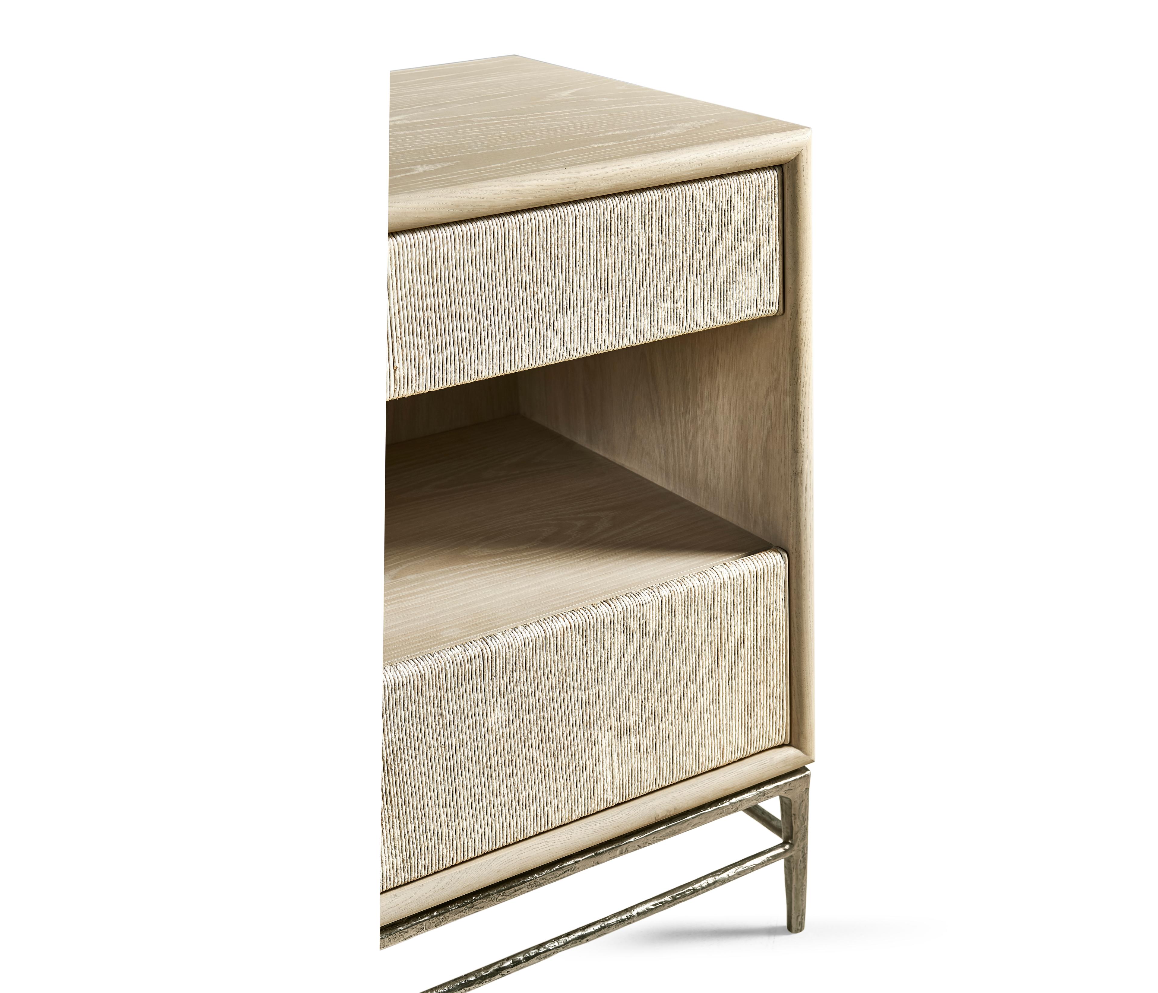 Jonathan Charles Water 2-Drawers Brass Oak Wood Nightstand