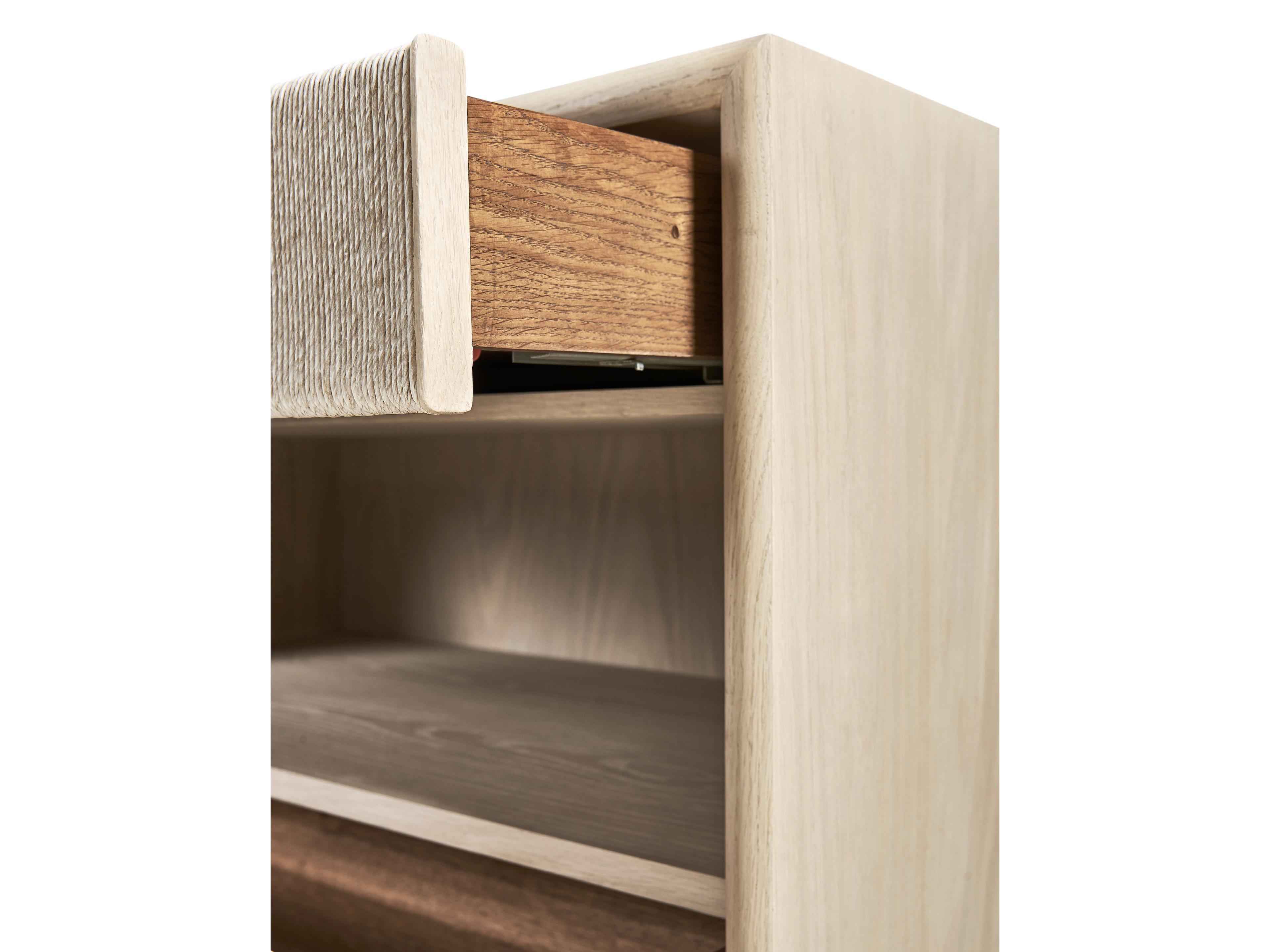 Jonathan Charles Water 2-Drawers Brass Oak Wood Nightstand