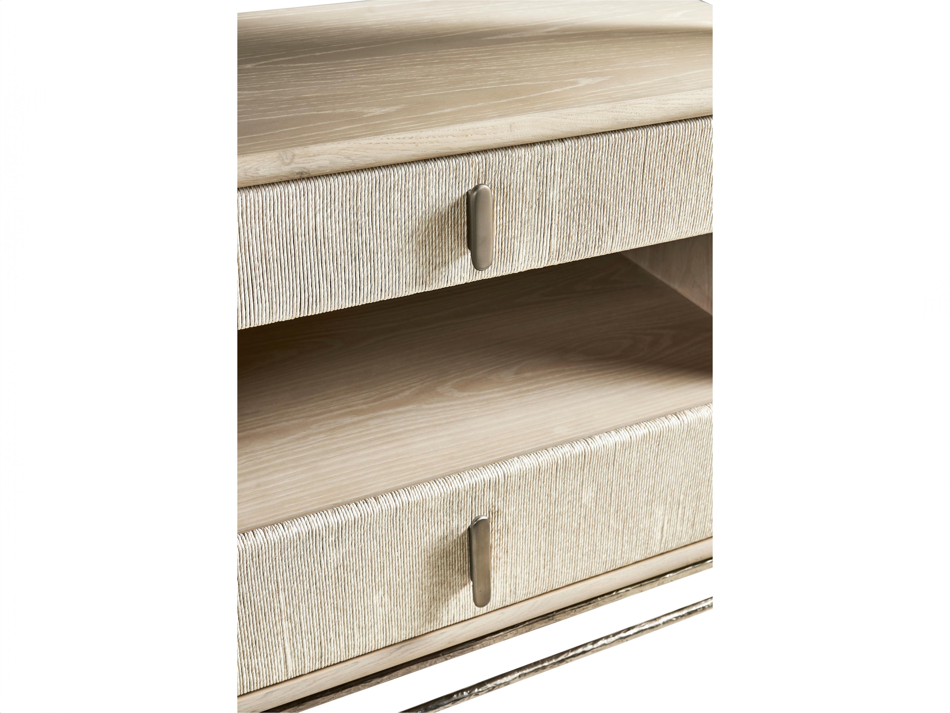 Jonathan Charles Water 2-Drawers Brass Oak Wood Nightstand