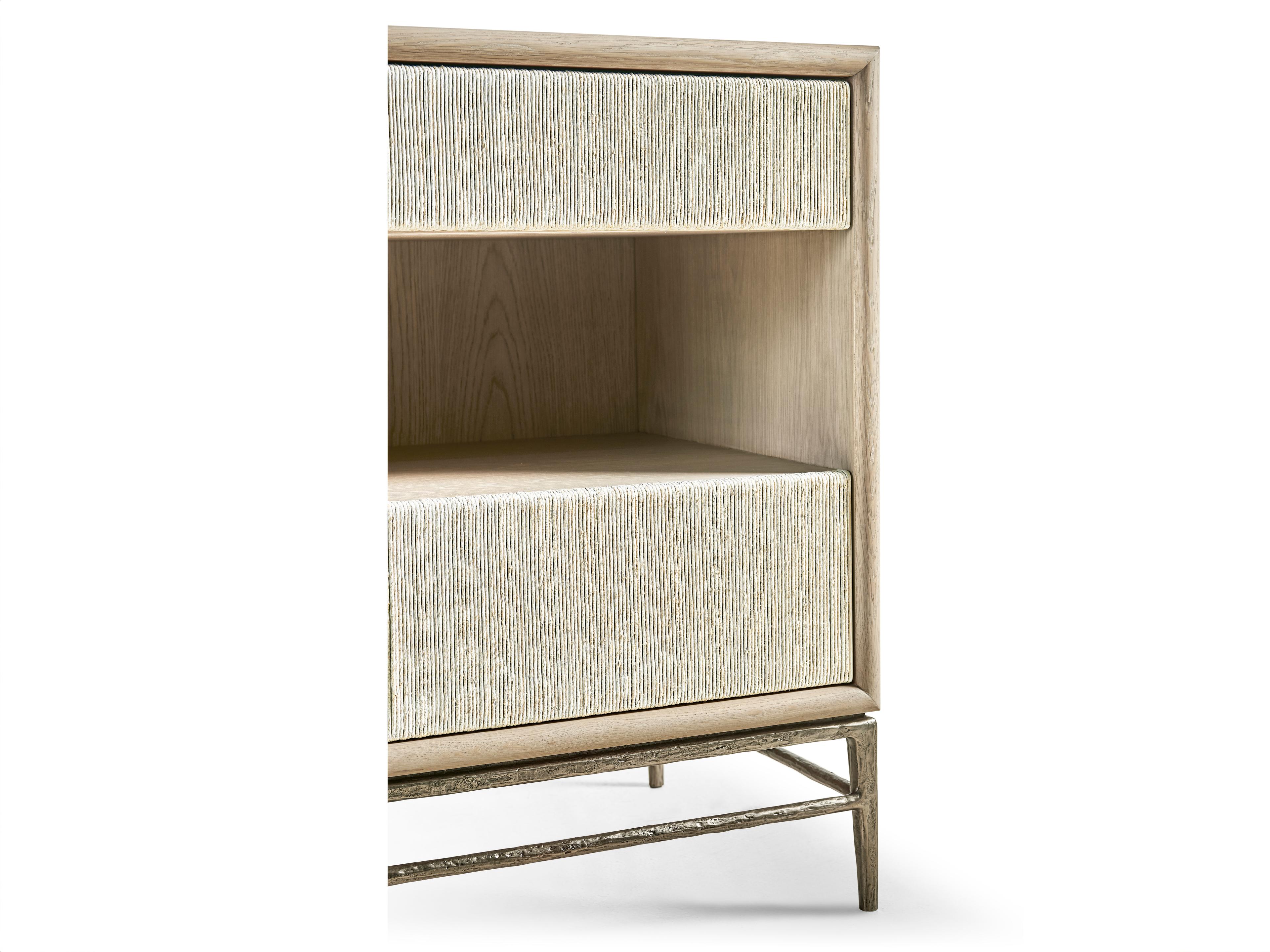 Jonathan Charles Water 2-Drawers Brass Oak Wood Nightstand