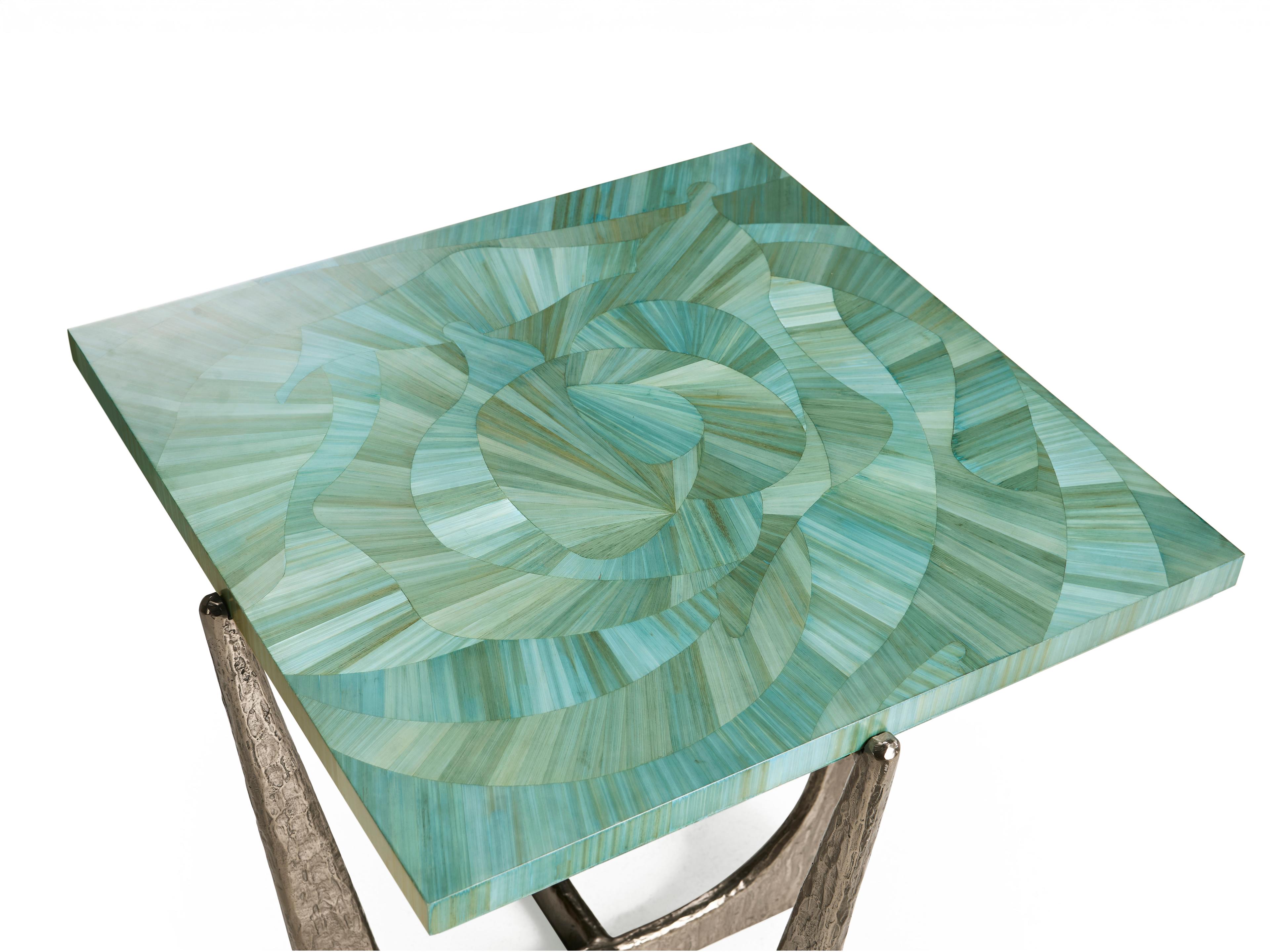 Jonathan Charles Water Square Blue Straw End Table