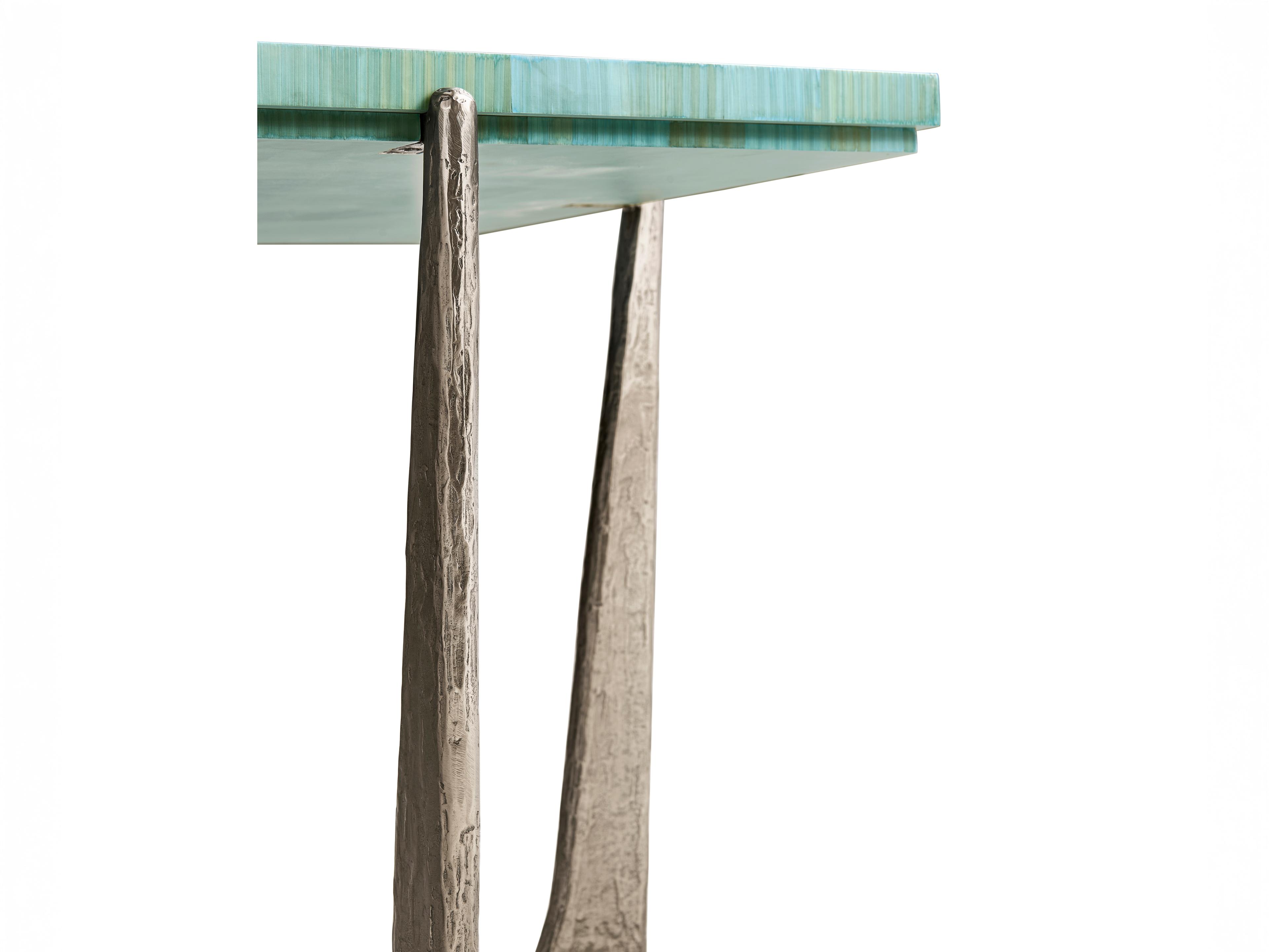 Jonathan Charles Water Square Blue Straw End Table