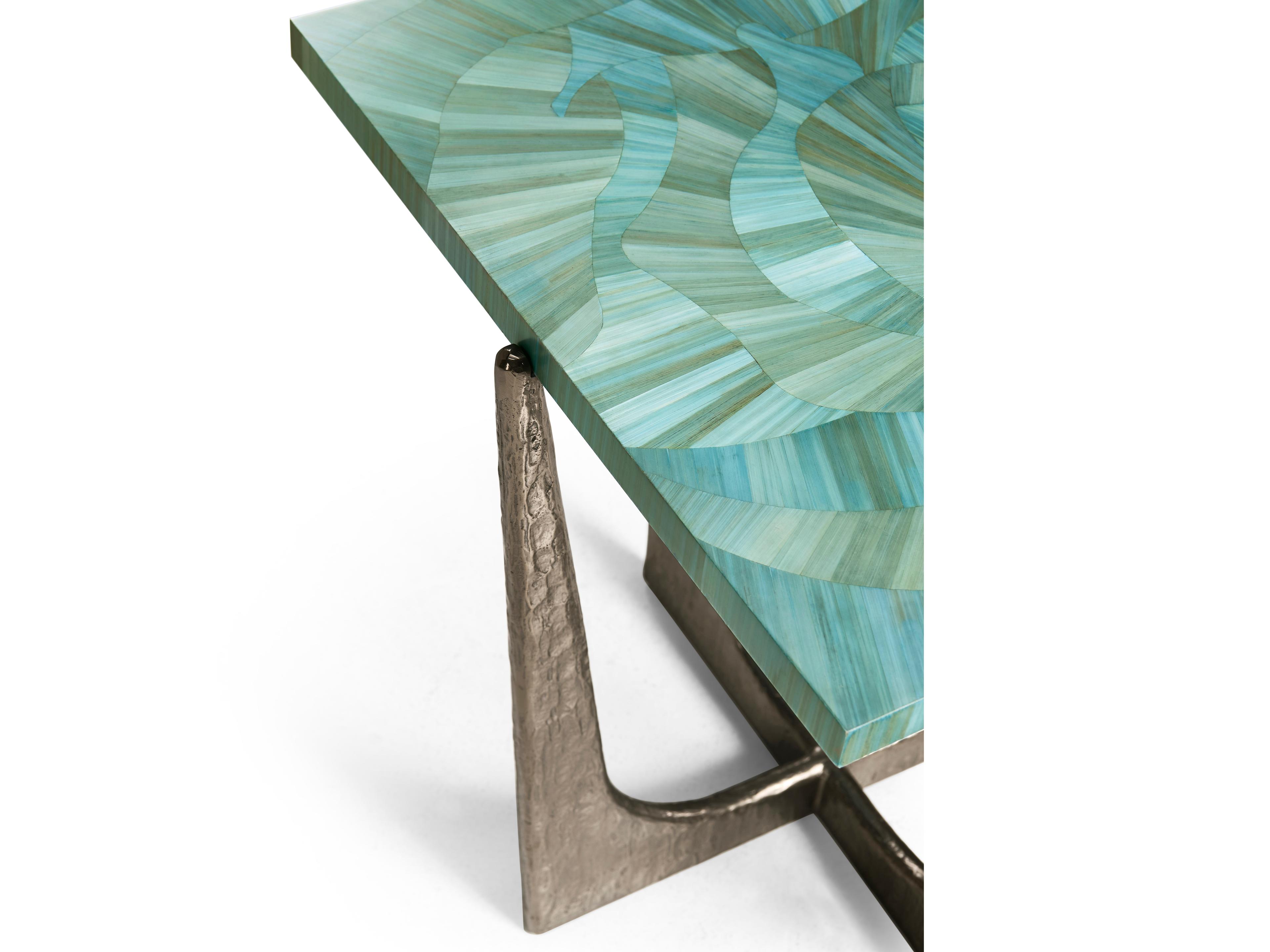 Jonathan Charles Water Square Blue Straw End Table