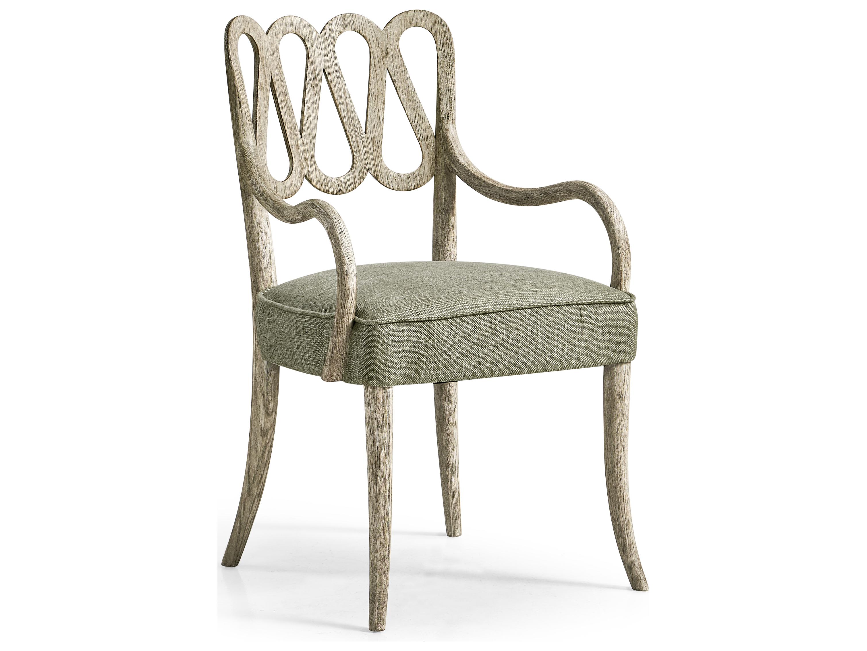 Jonathan Charles William Yeoward Oak Wood Gray Upholstered Arm Dining Chair