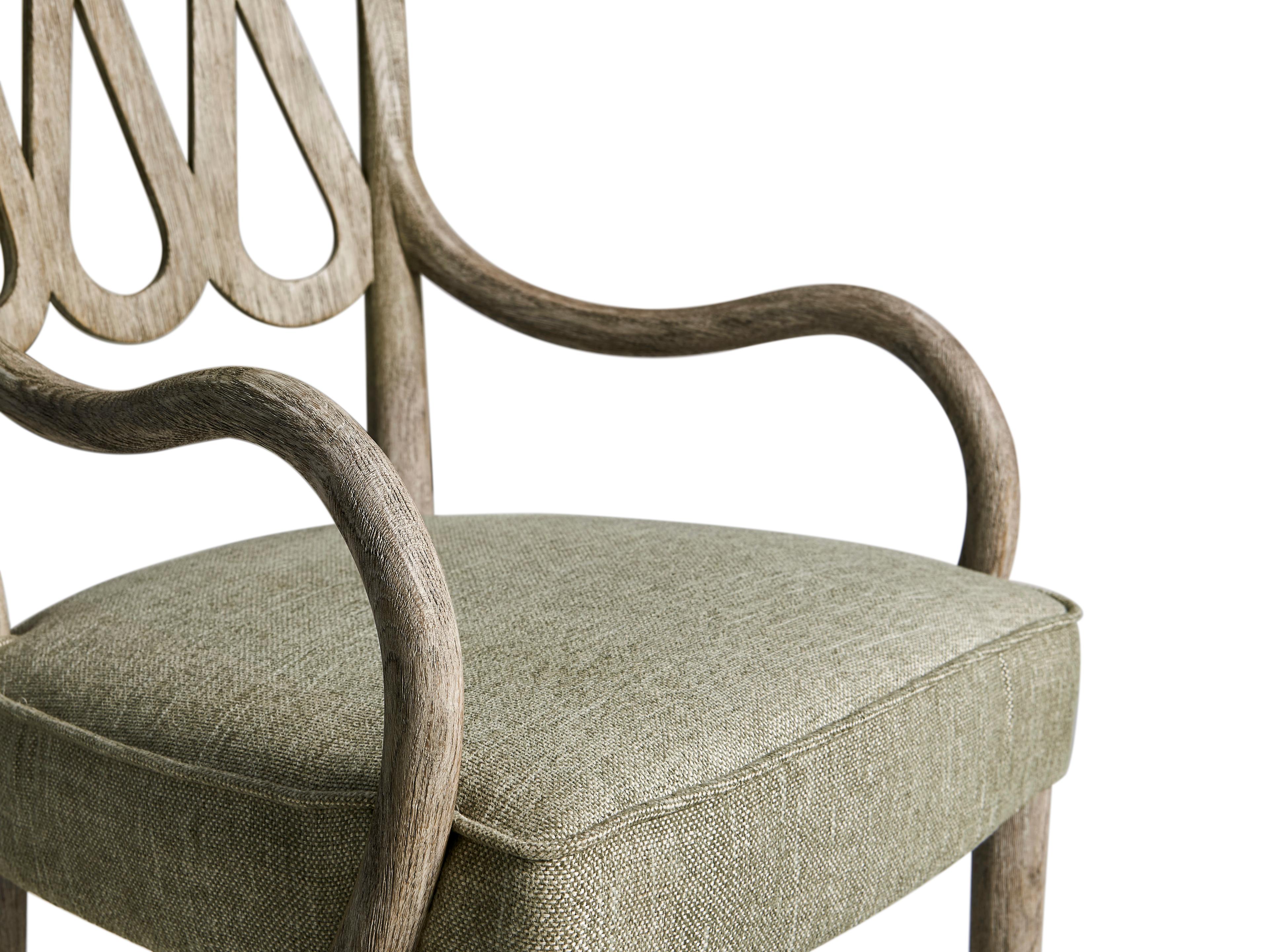 Jonathan Charles William Yeoward Oak Wood Gray Upholstered Arm Dining Chair