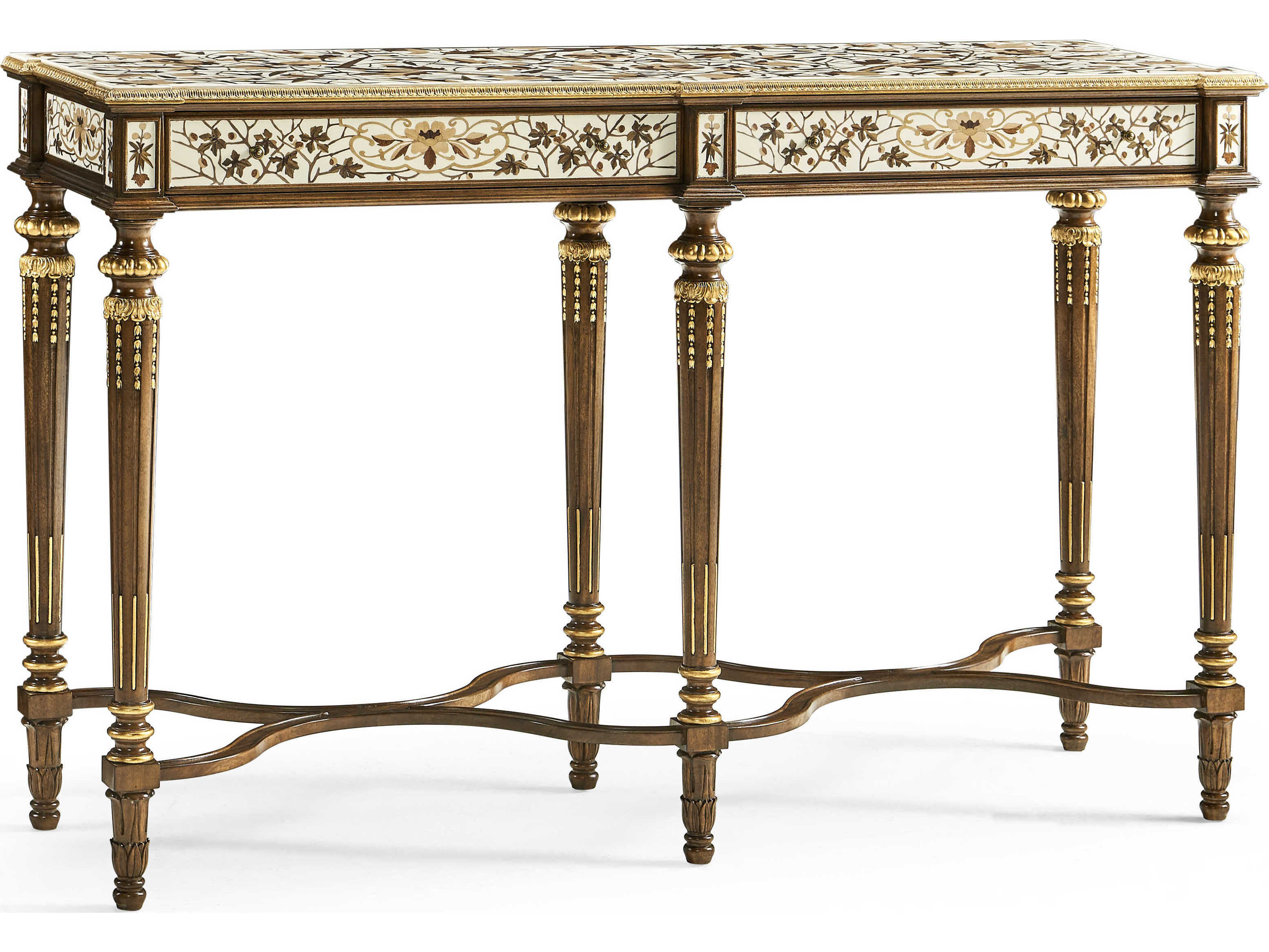 Jonathan Charles Trianon Rectangular Wood Oak Leaf Parquetry Console Table