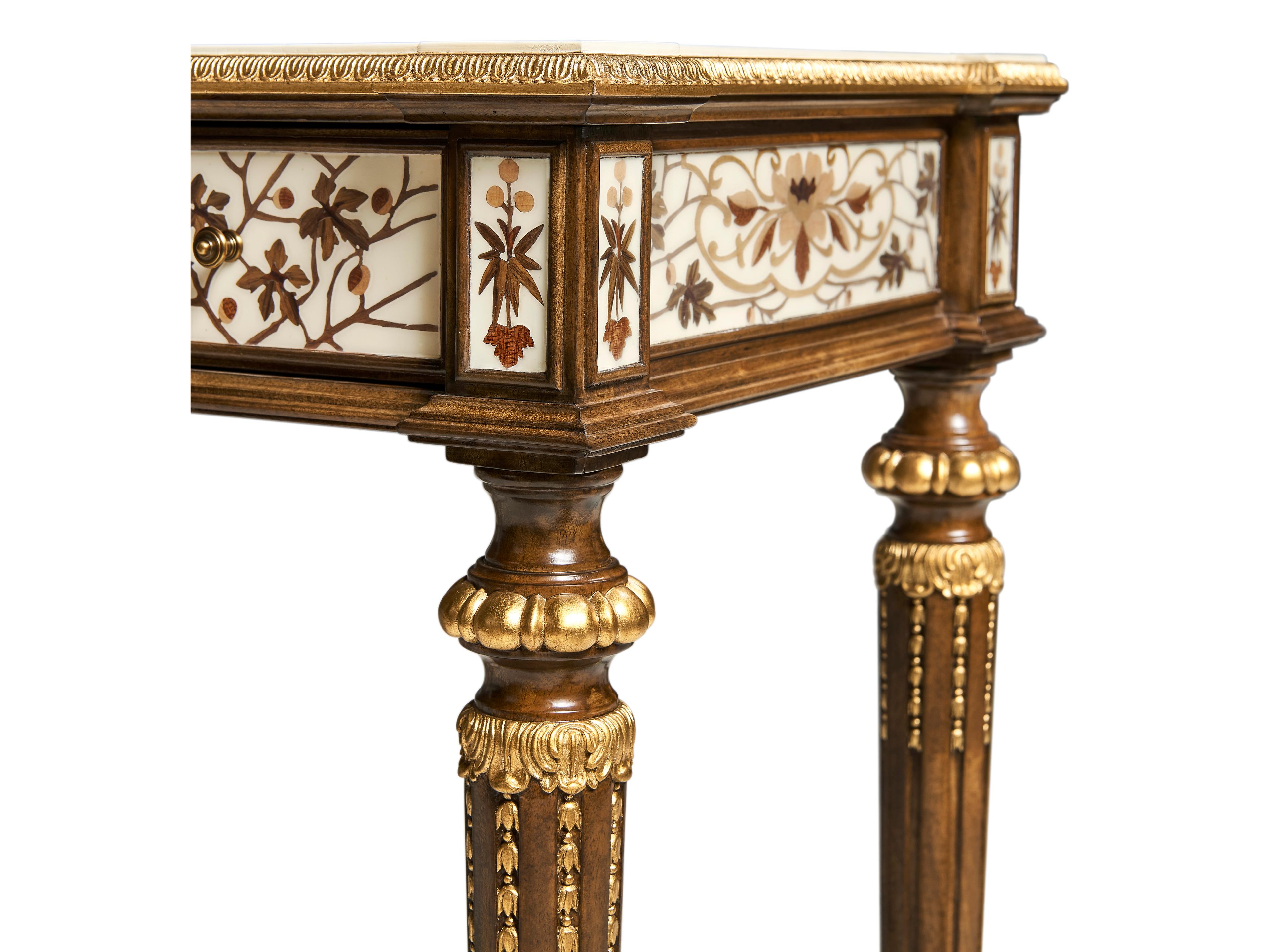 Jonathan Charles Trianon Rectangular Wood Oak Leaf Parquetry Console Table