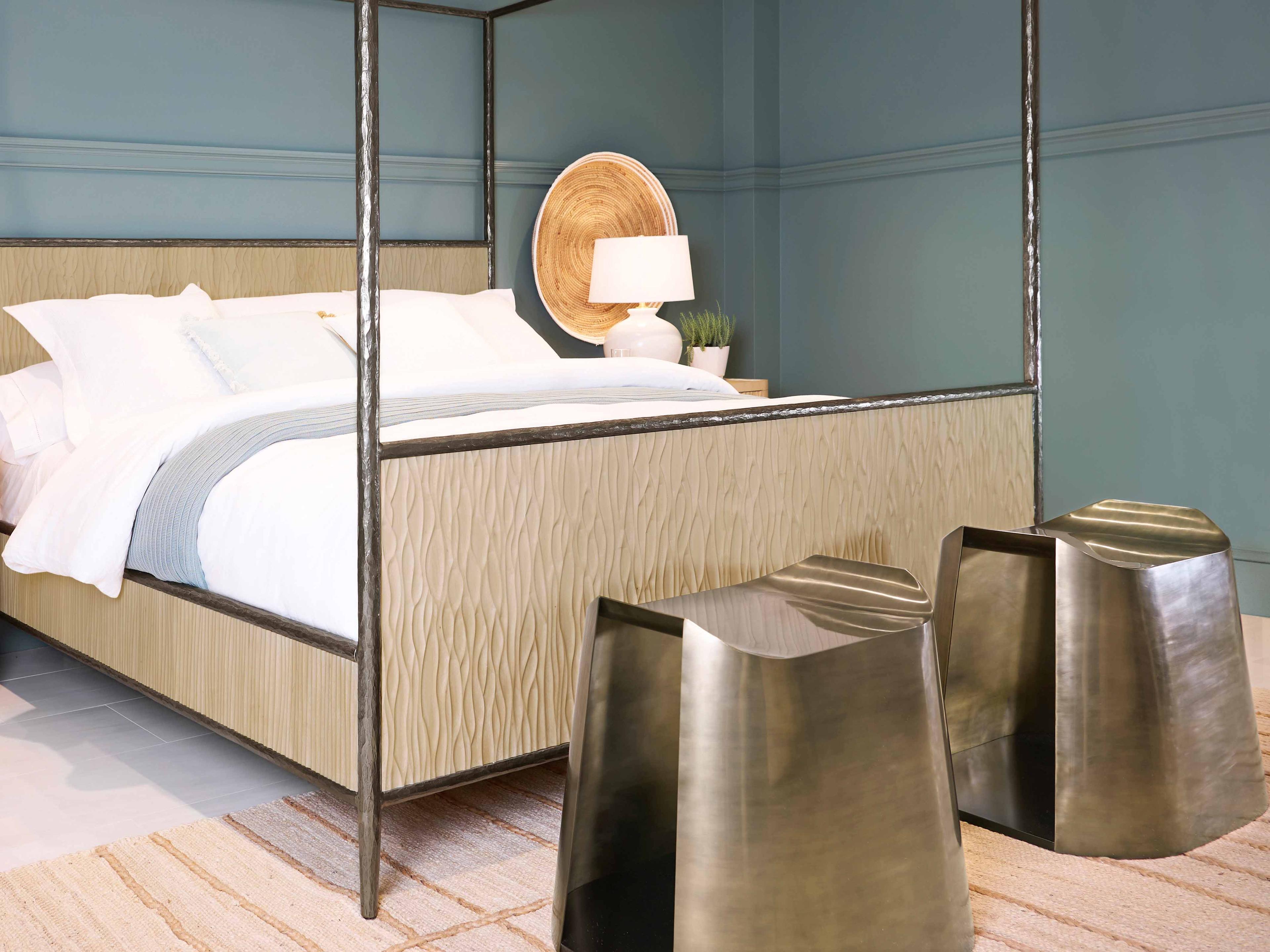 Jonathan Charles Jc Modern Satin Brass Gold Ottoman