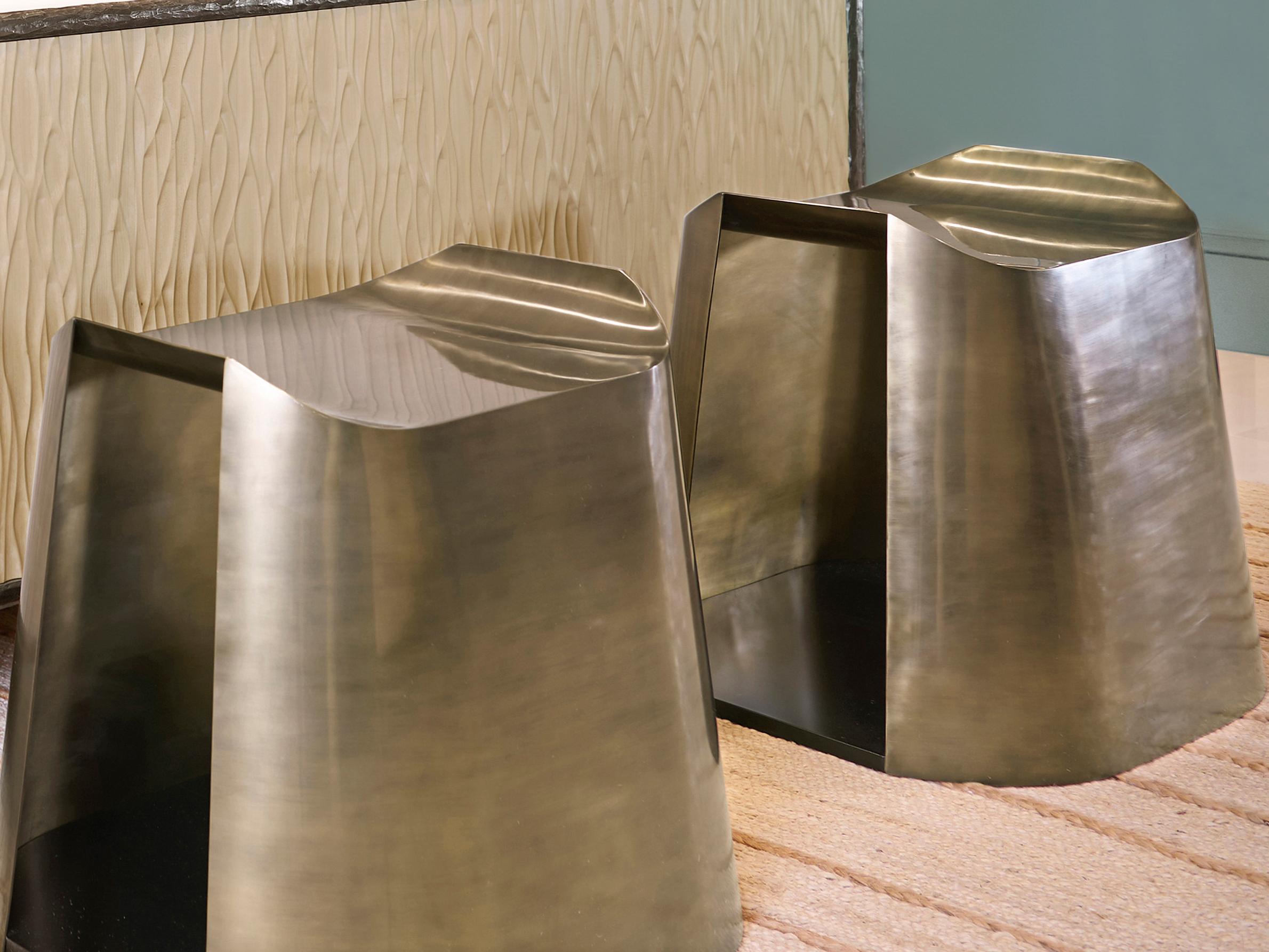 Jonathan Charles Jc Modern Satin Brass Gold Ottoman