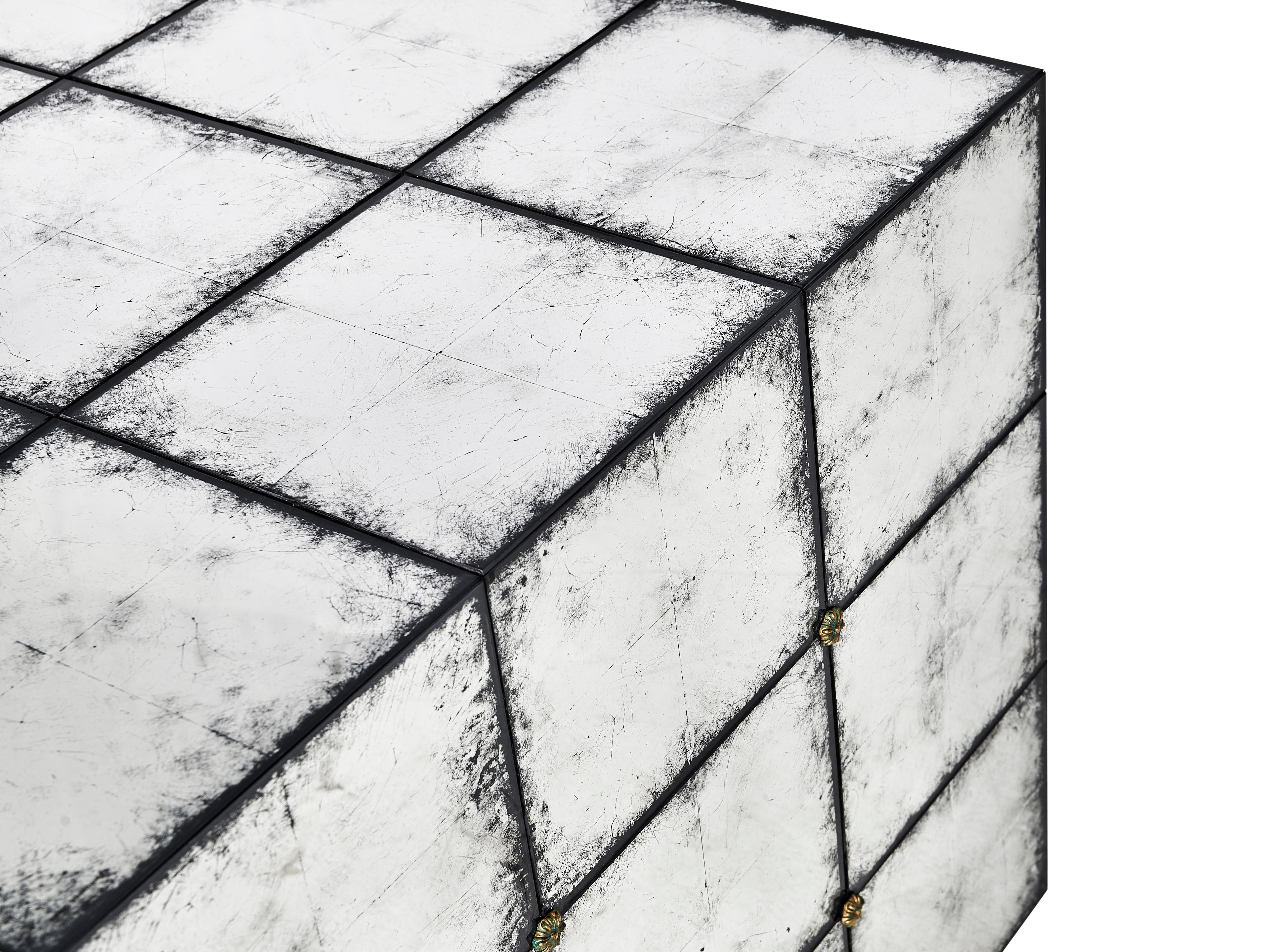 Jonathan Charles Jc Modern Square Mirror Eglomise Glass End Table